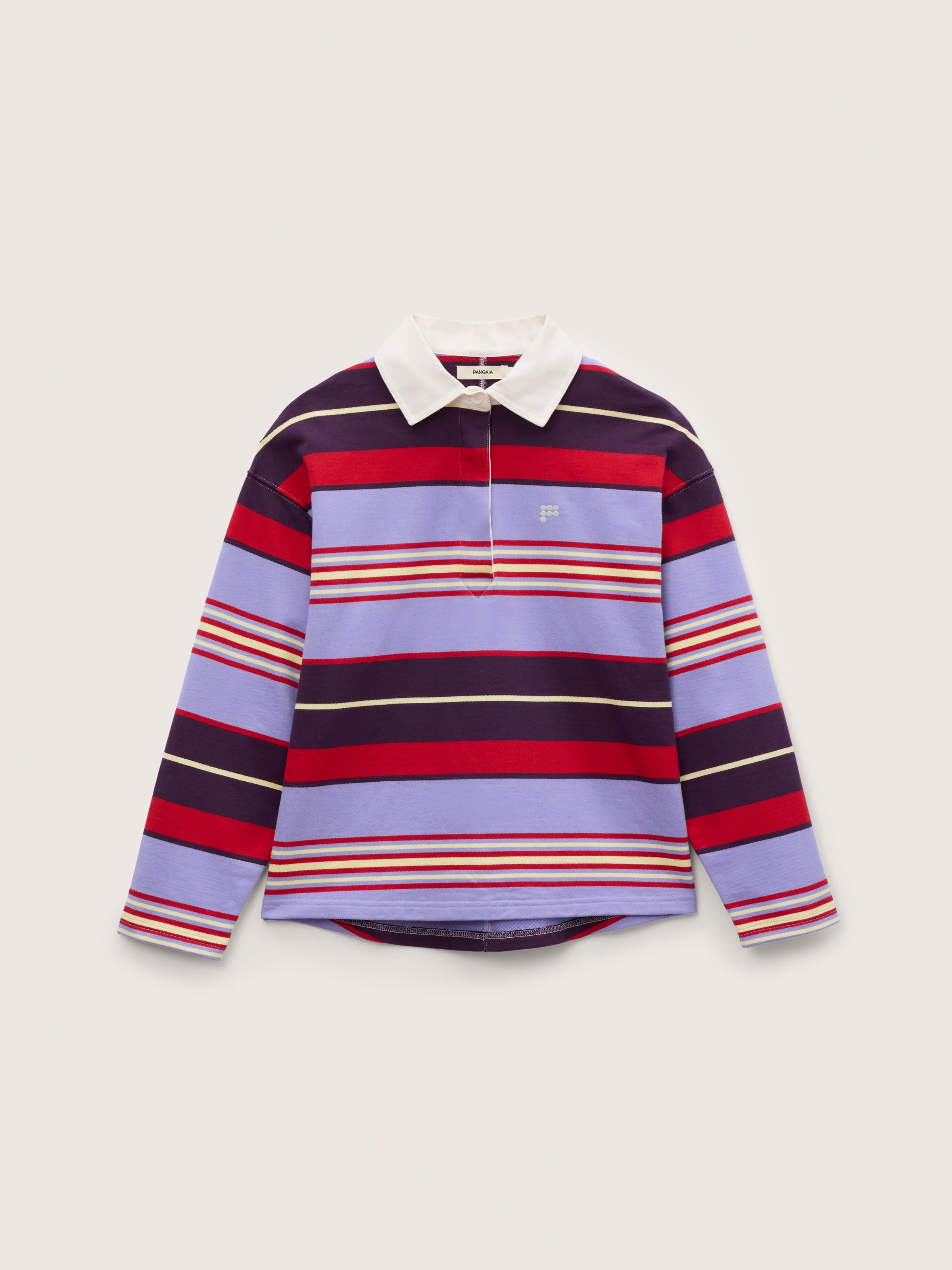 Womens Striped Long Sleeve Polo Shirt—Lavender Haze Stripe
