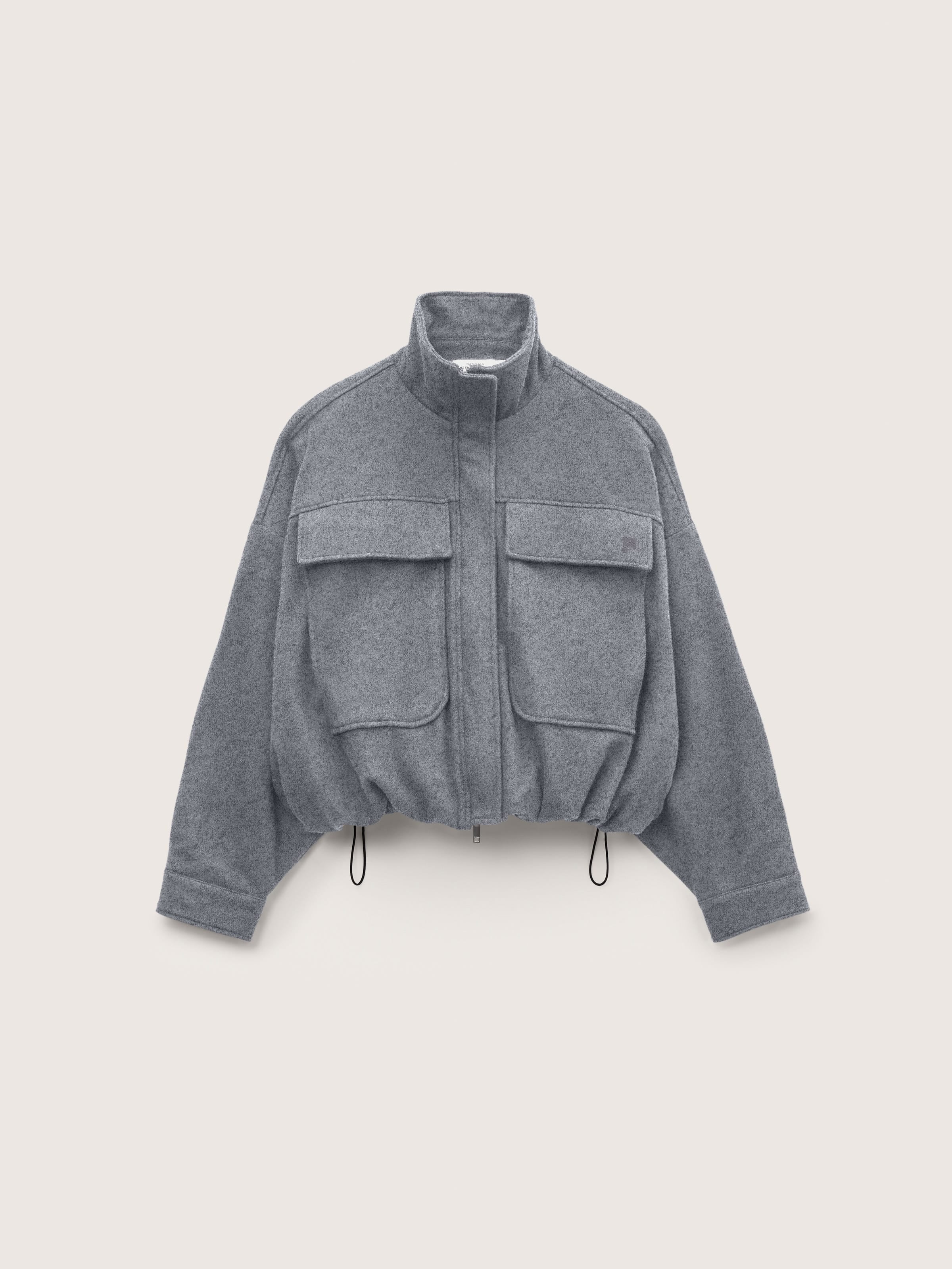 Womens Wool Jersey Zip Up Jacket—Grey Marl