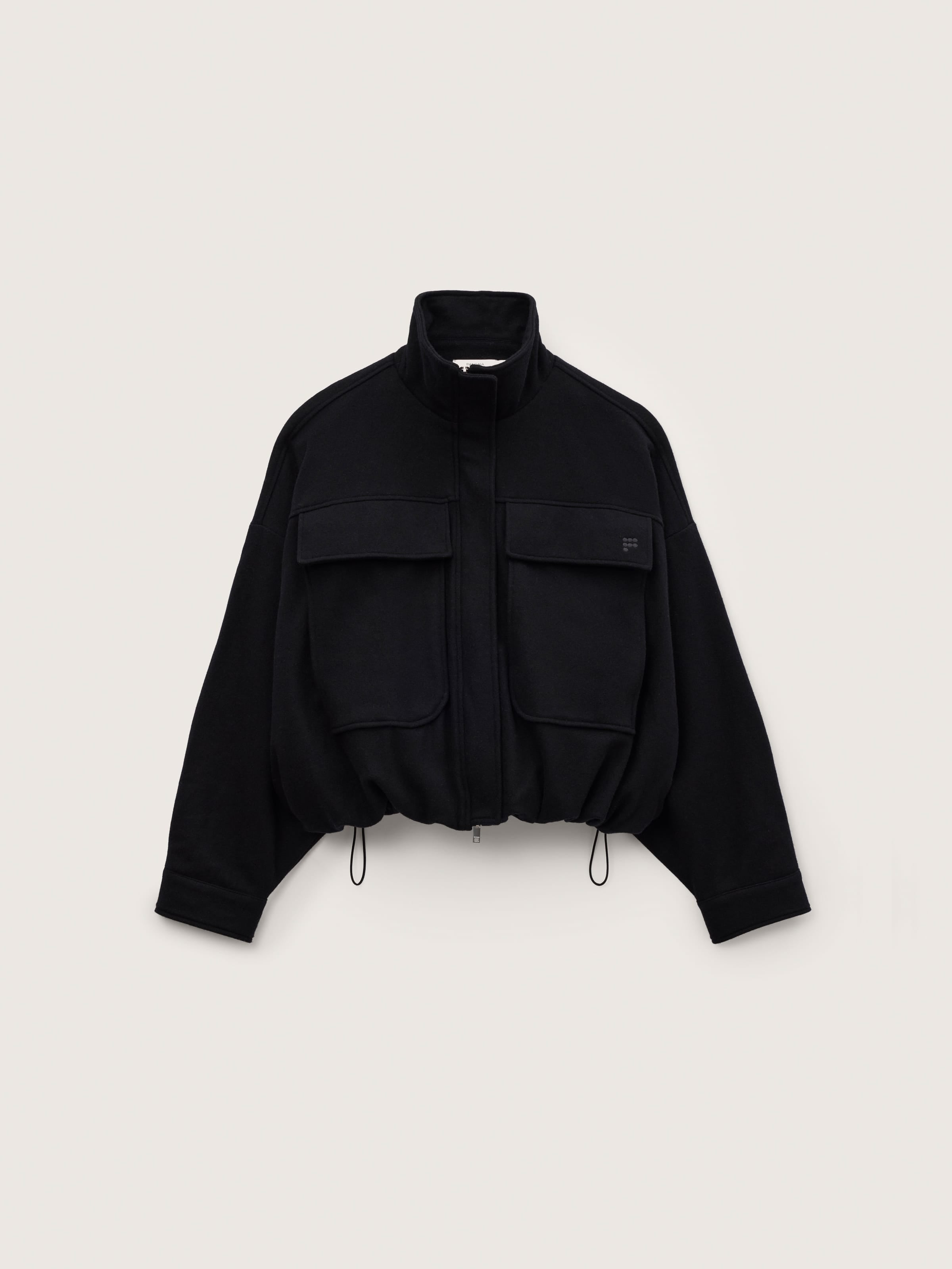 Womens Wool Jersey Zip Up Jacket—Black