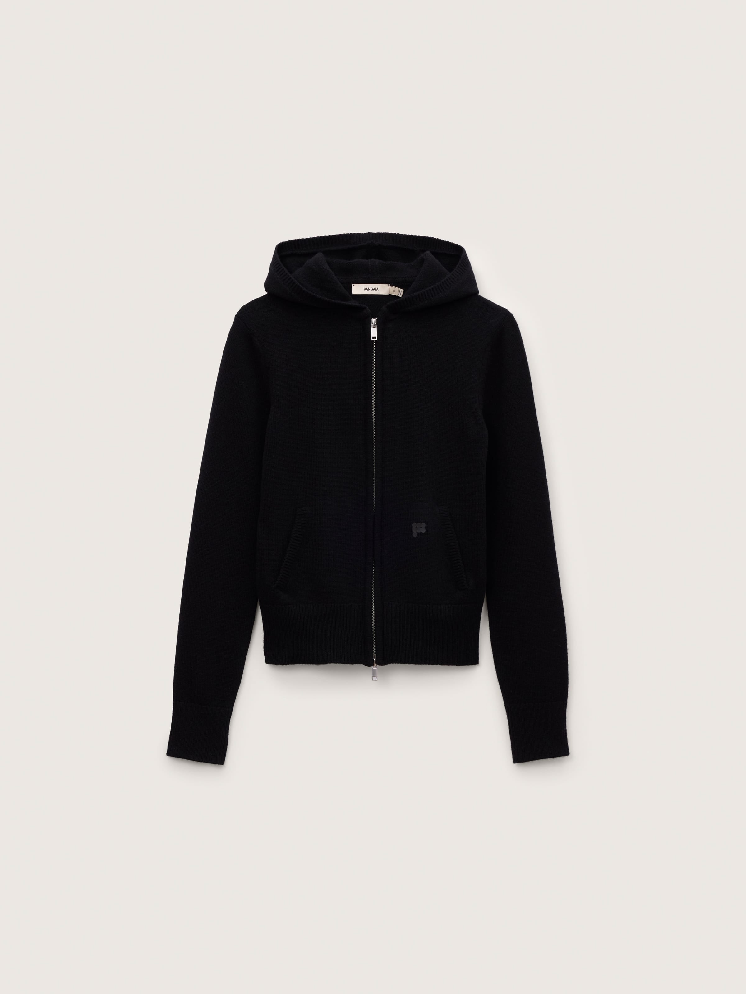 Womens Cashmere and Merino Wool Blend Zip Up Hoodie—Black