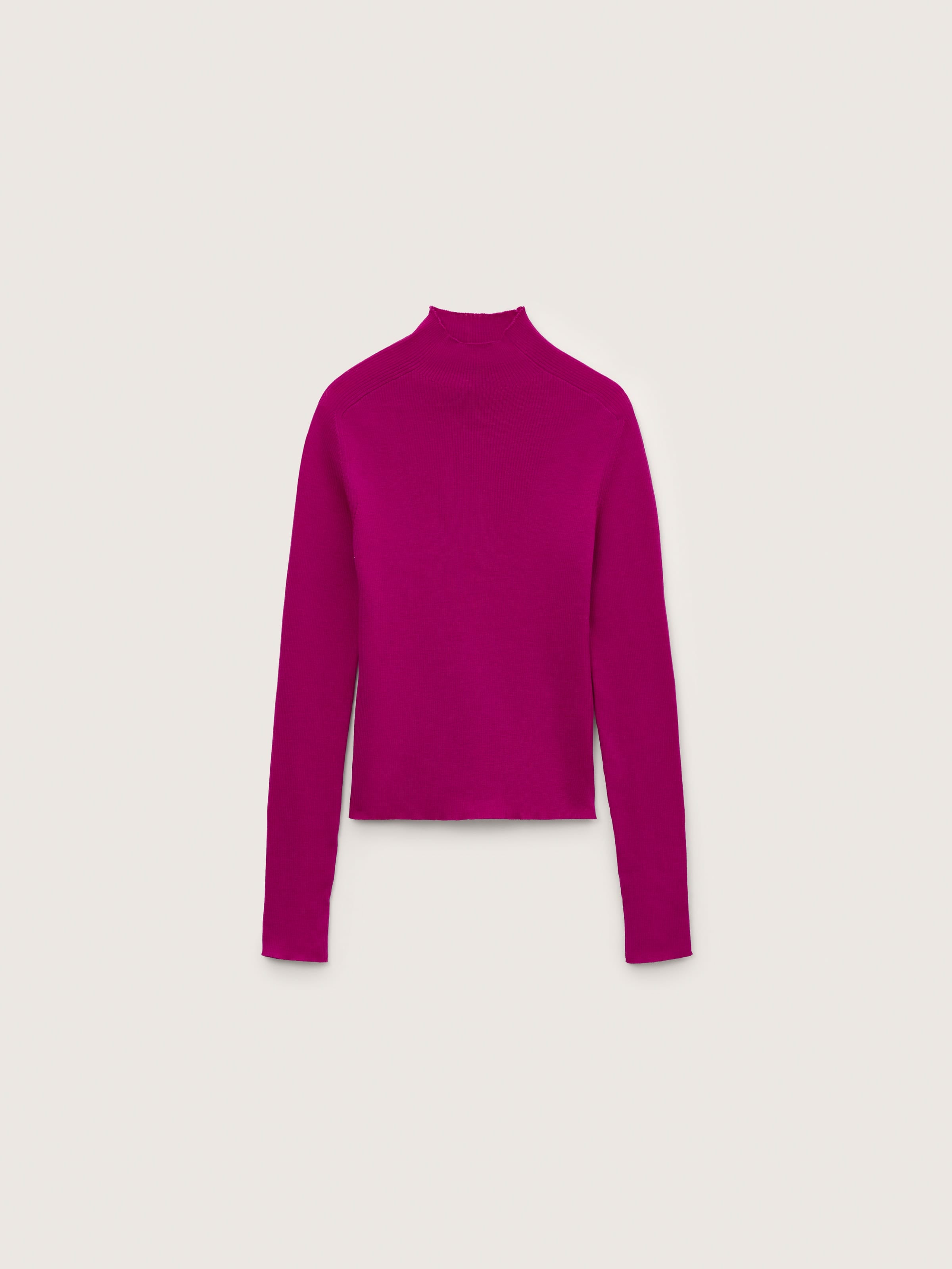 Womens Merino Wool Turtleneck Top—Festival Fuchsia