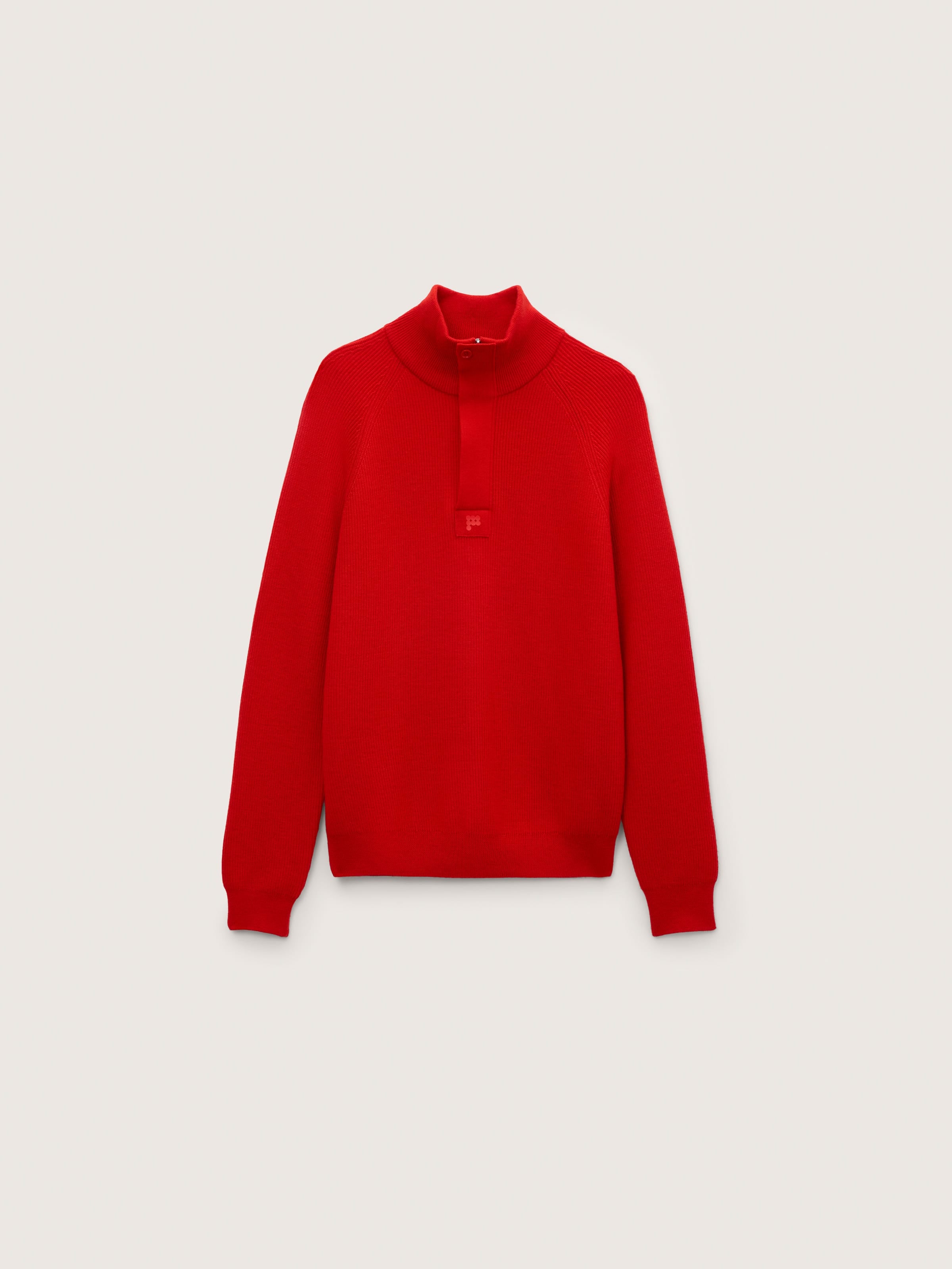 Mens Merino Wool Half Zip Sweater—Coral Red
