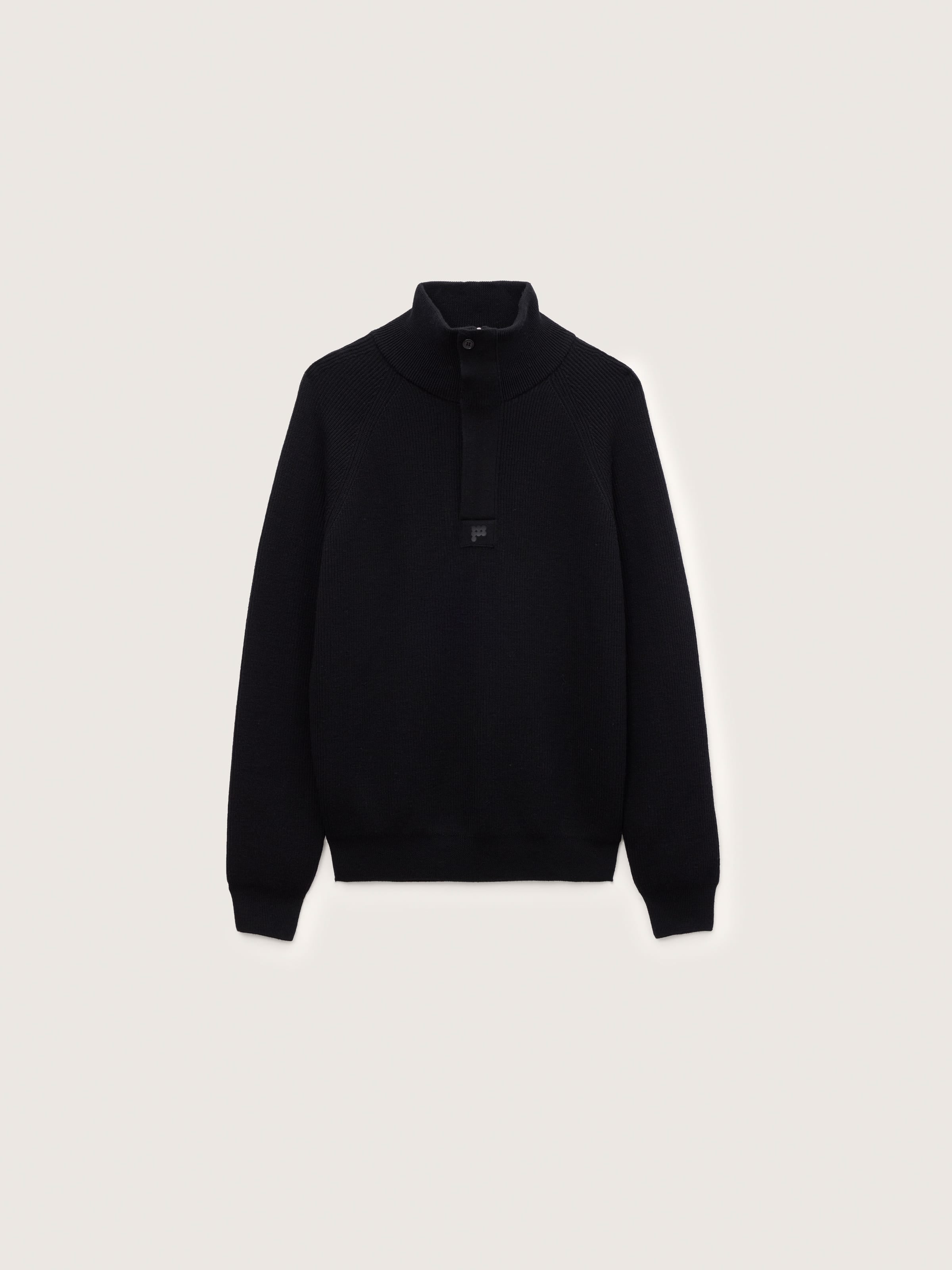 Mens Merino Wool Half Zip Sweater—Black