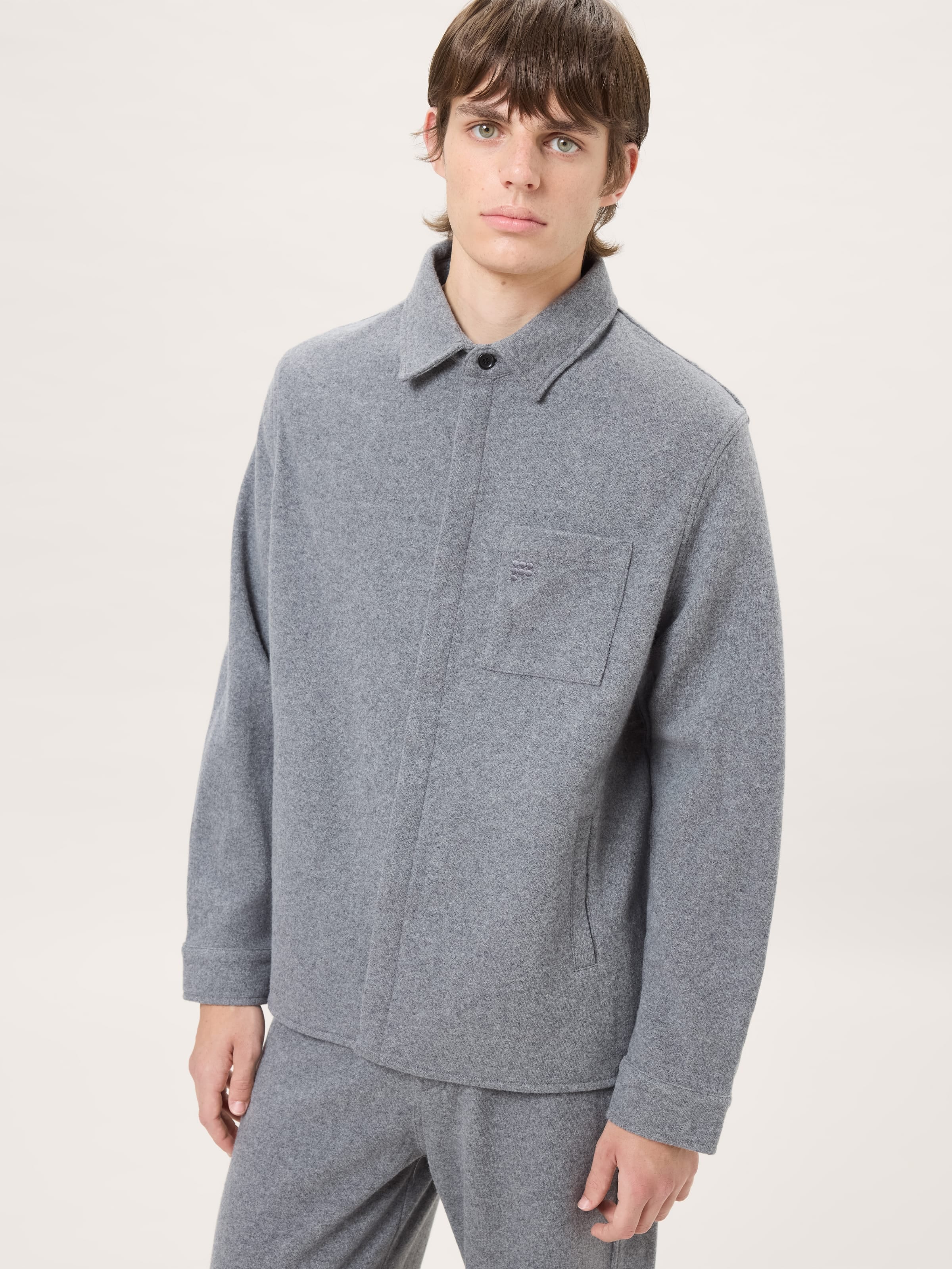 Mens Wool Jersey Shirt—Grey Marl