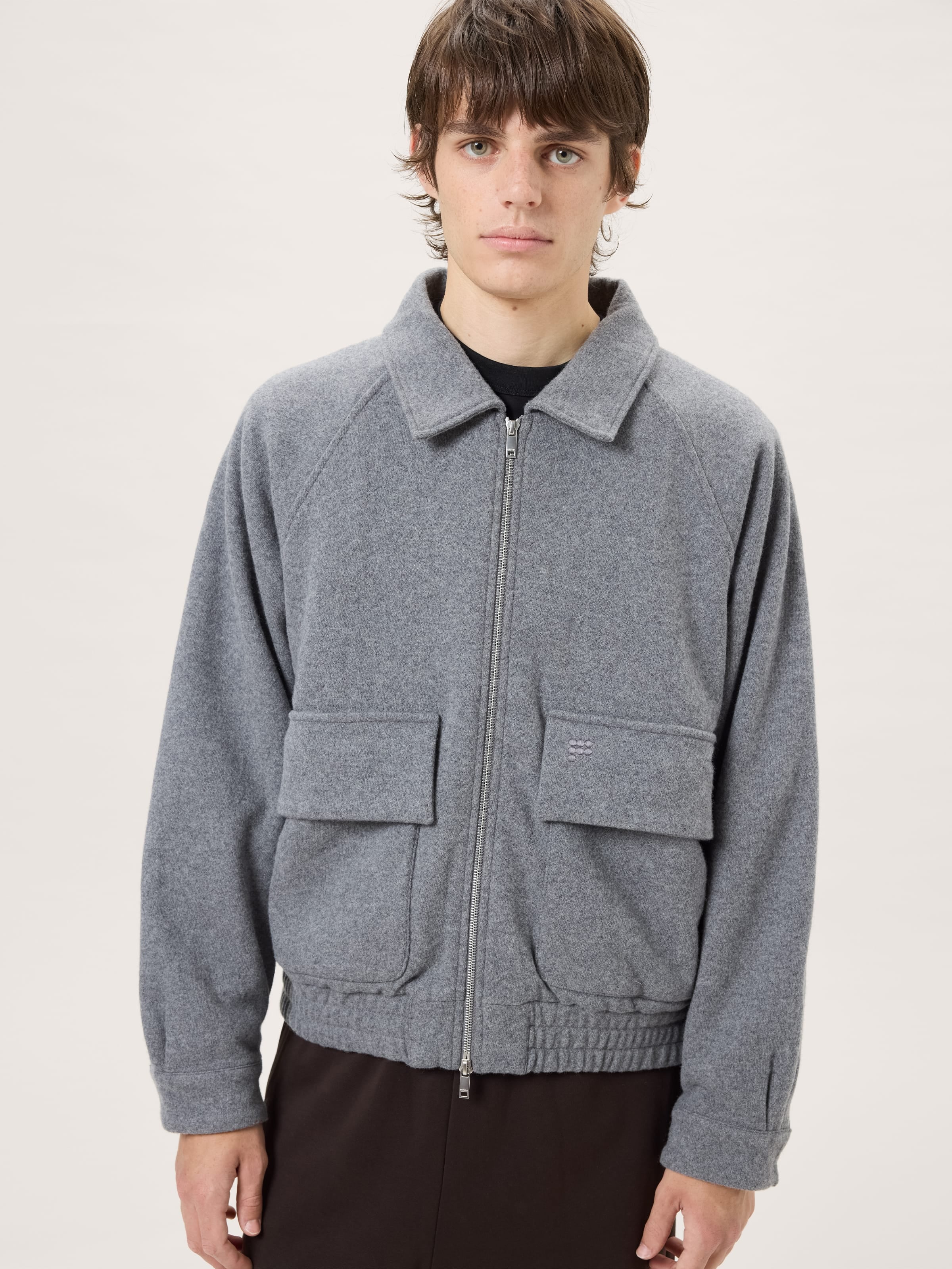 Mens Wool Jersey ZIp Up Jacket—Grey Marl
