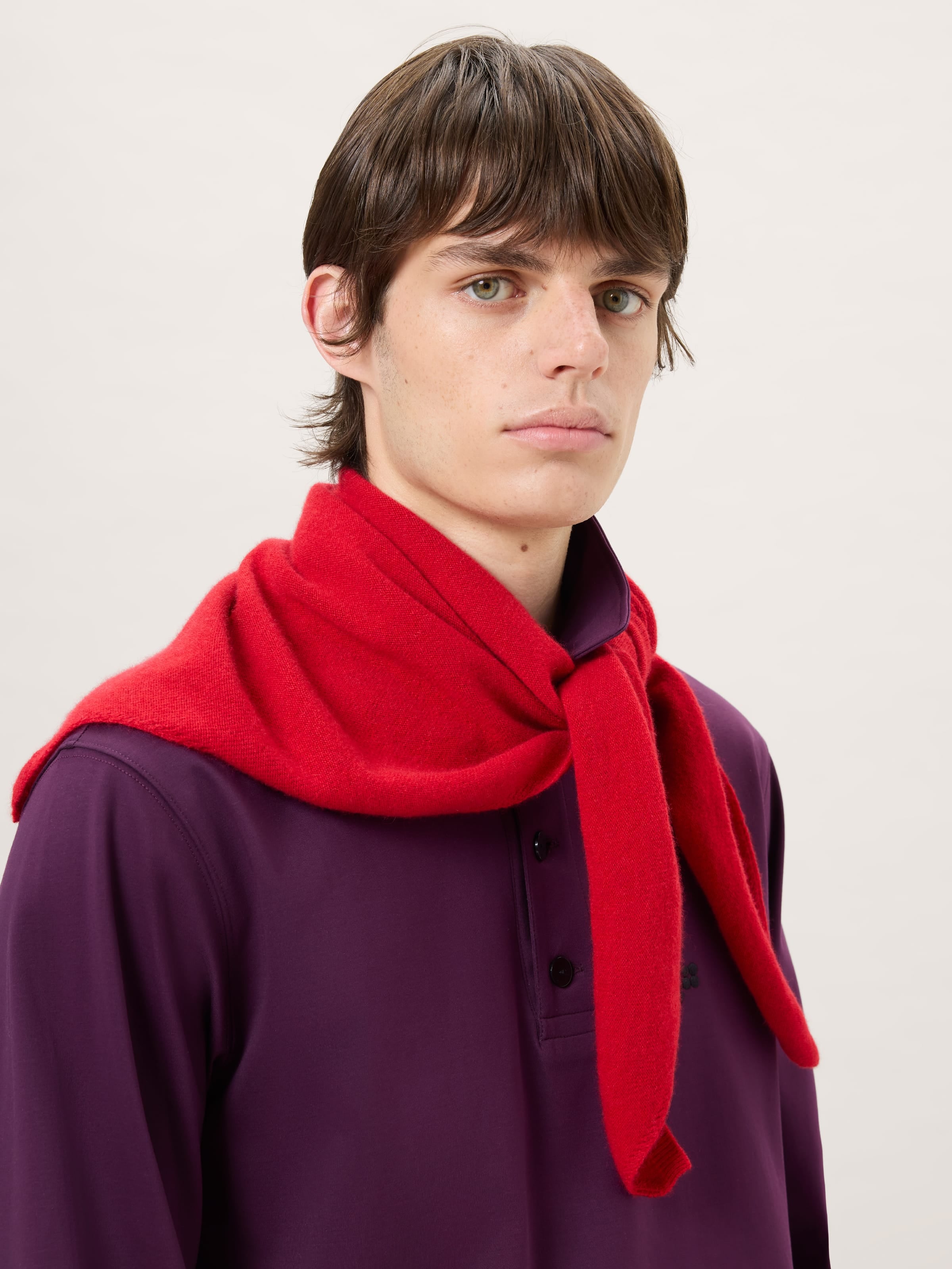 Cashmere and Merino Wool Blend Bandana Scarf—Passion Red