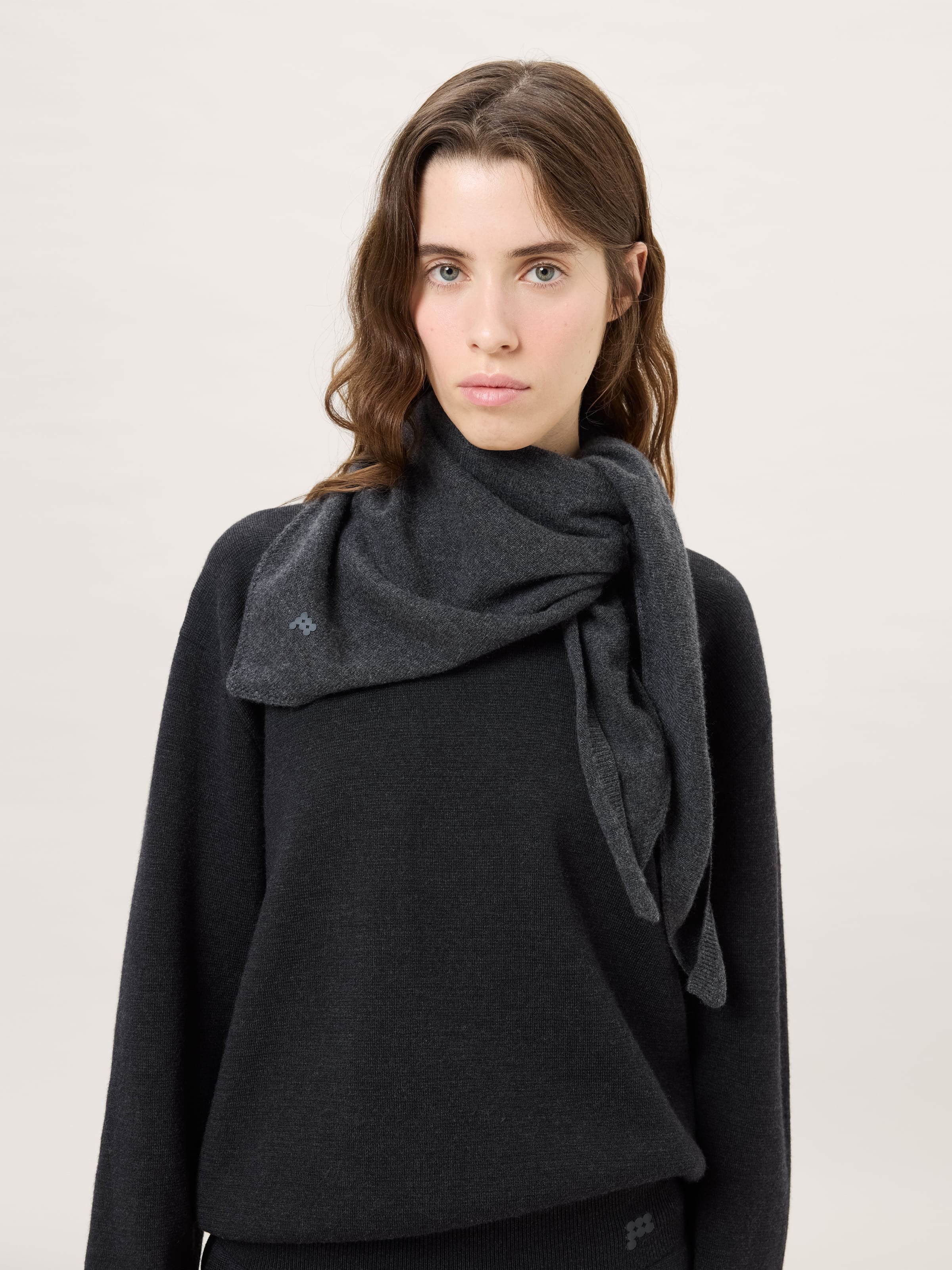 Cashmere and Merino Wool Blend Bandana Scarf—Dark Grey Marl