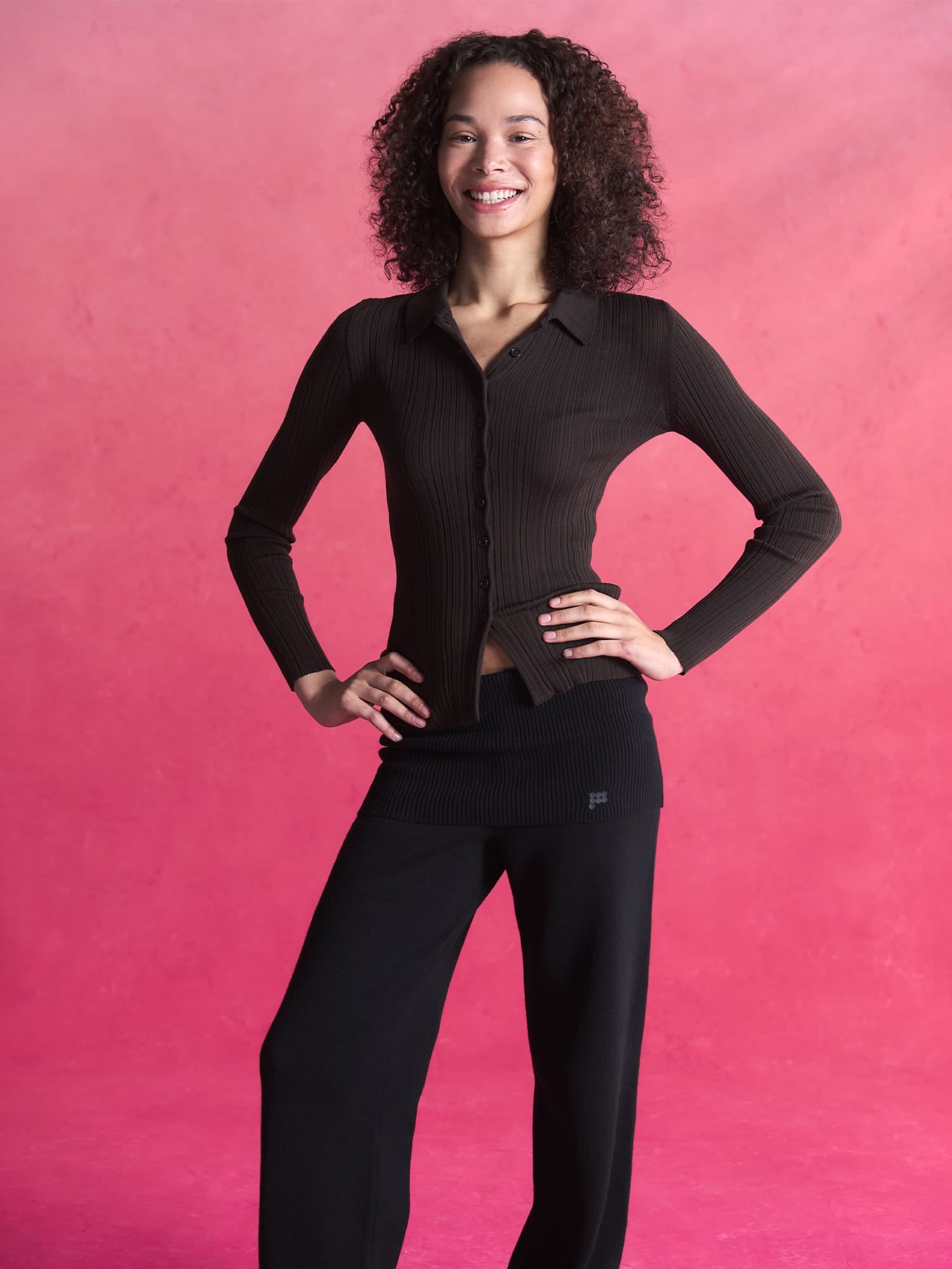 Womens Merino Wool Button Up Top—Obsidian Core