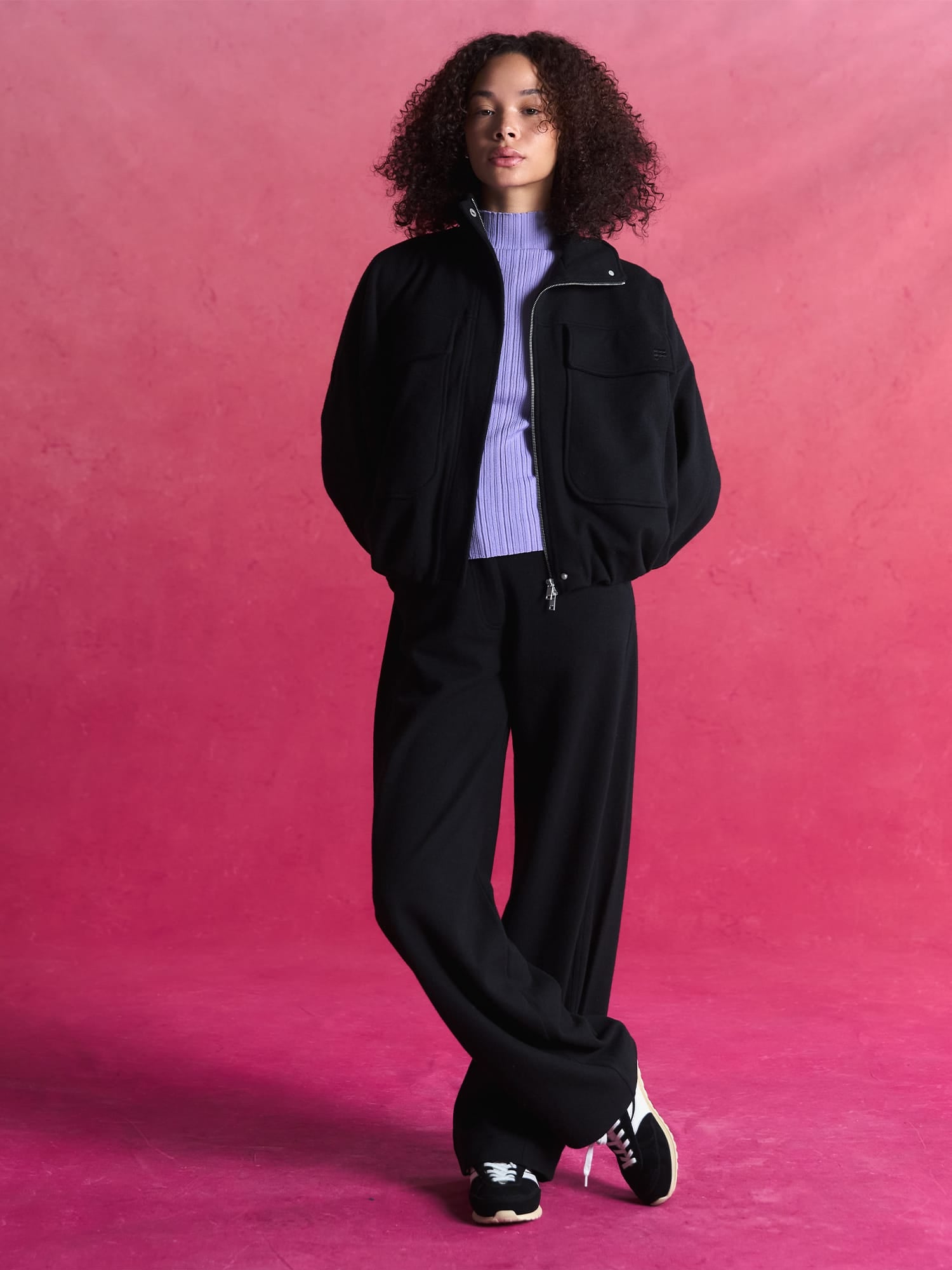 Womens Wool Jersey Trousers—Black