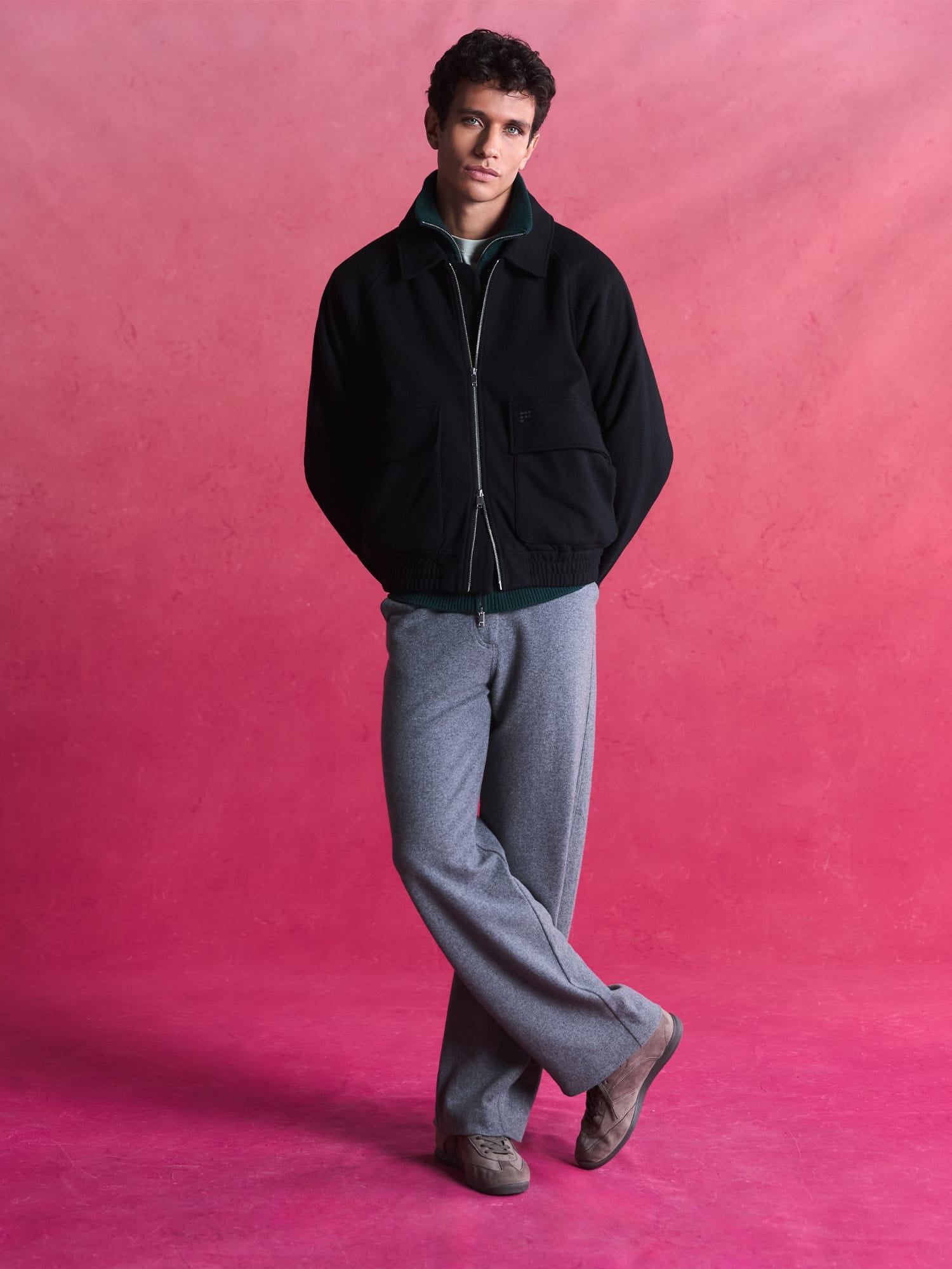 Mens Wool Jersey Trousers—Grey Marl