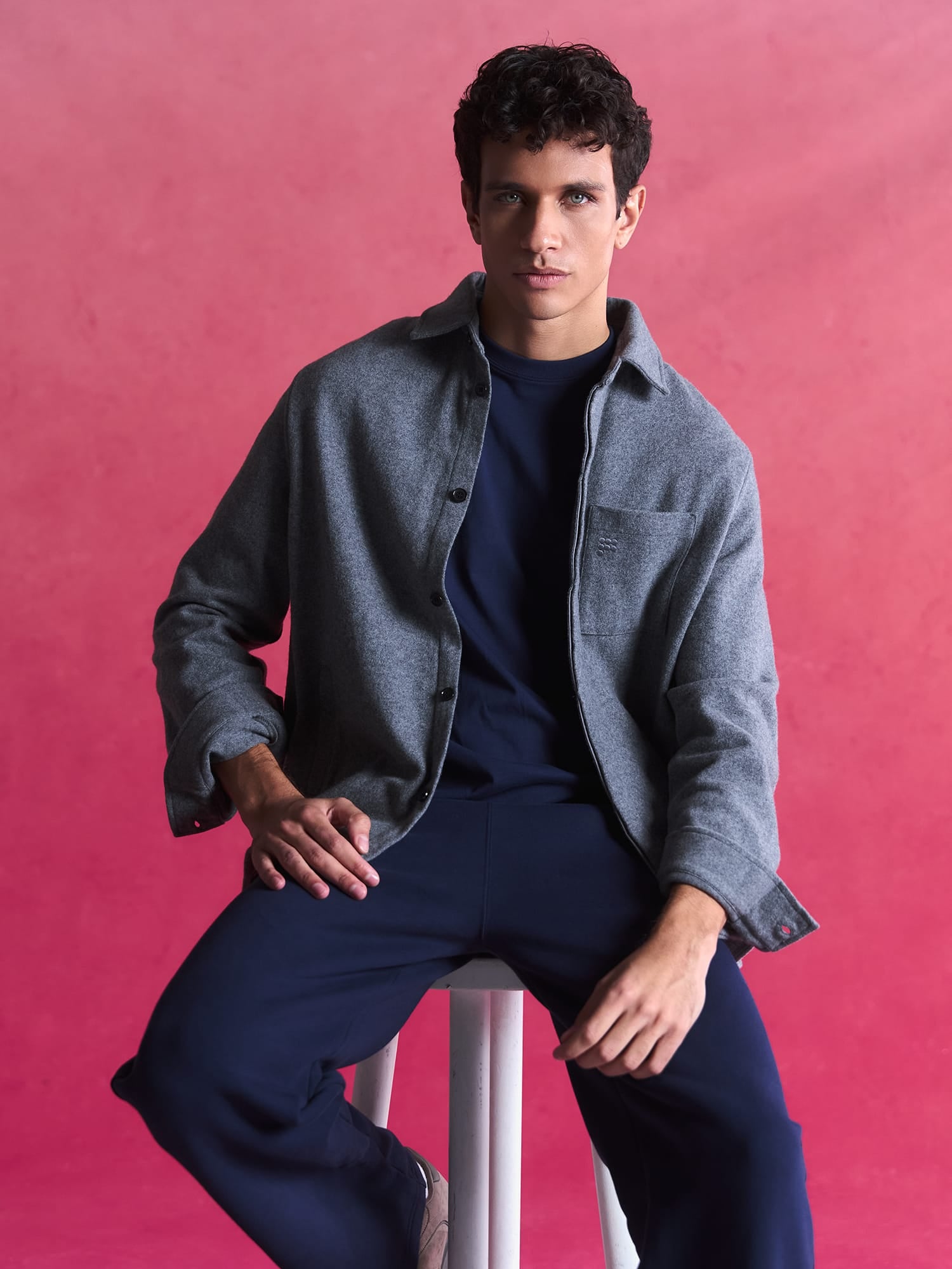 Mens Wool Jersey Shirt—Grey Marl