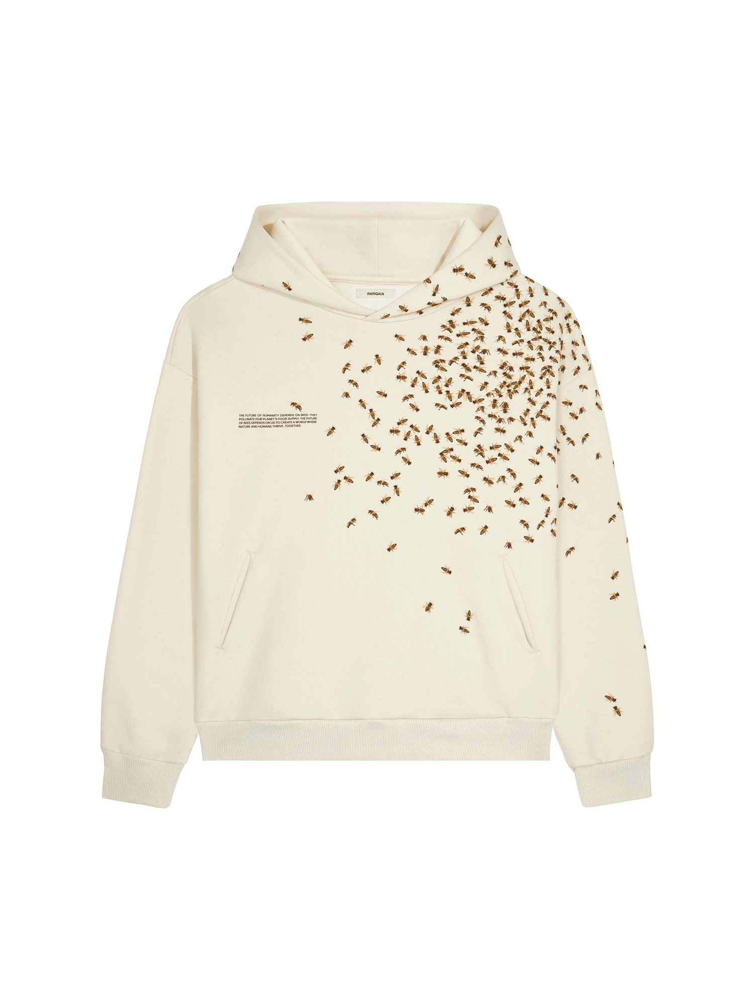 Undyed womens 420 GSM heavyweight cotton hoodie, relaxed fit, with exclusive bee print. Packshot