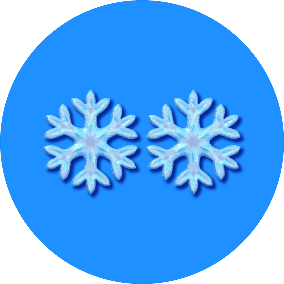Two identical arctic blue decorative snowflake ornaments packshot. Intricate crystalline details on vibrant cobalt blue background.