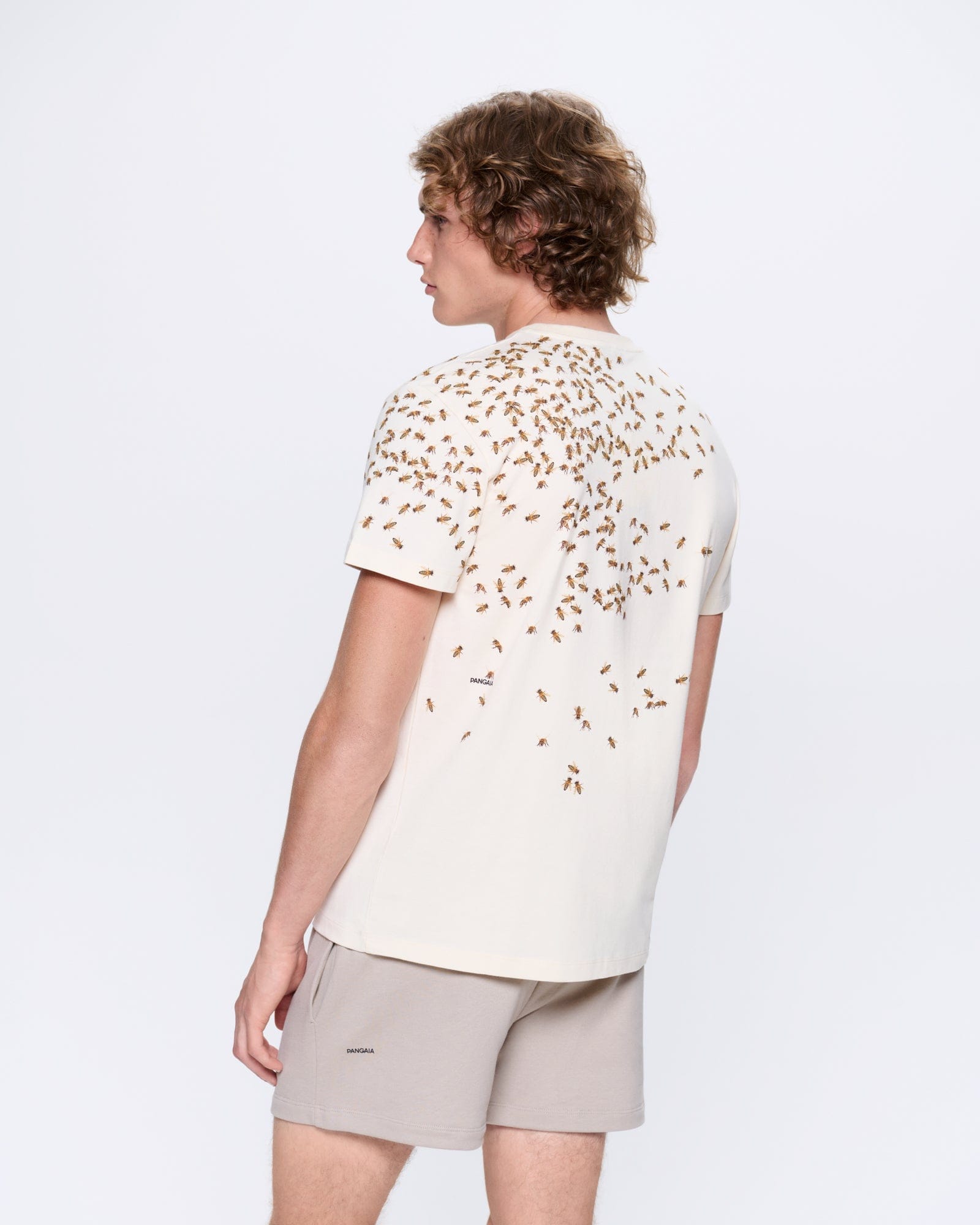 Archive Mens Bee:Wild Undyed organic cotton t-shirt, oversized fit, bee swarm back print. Soft premium tee