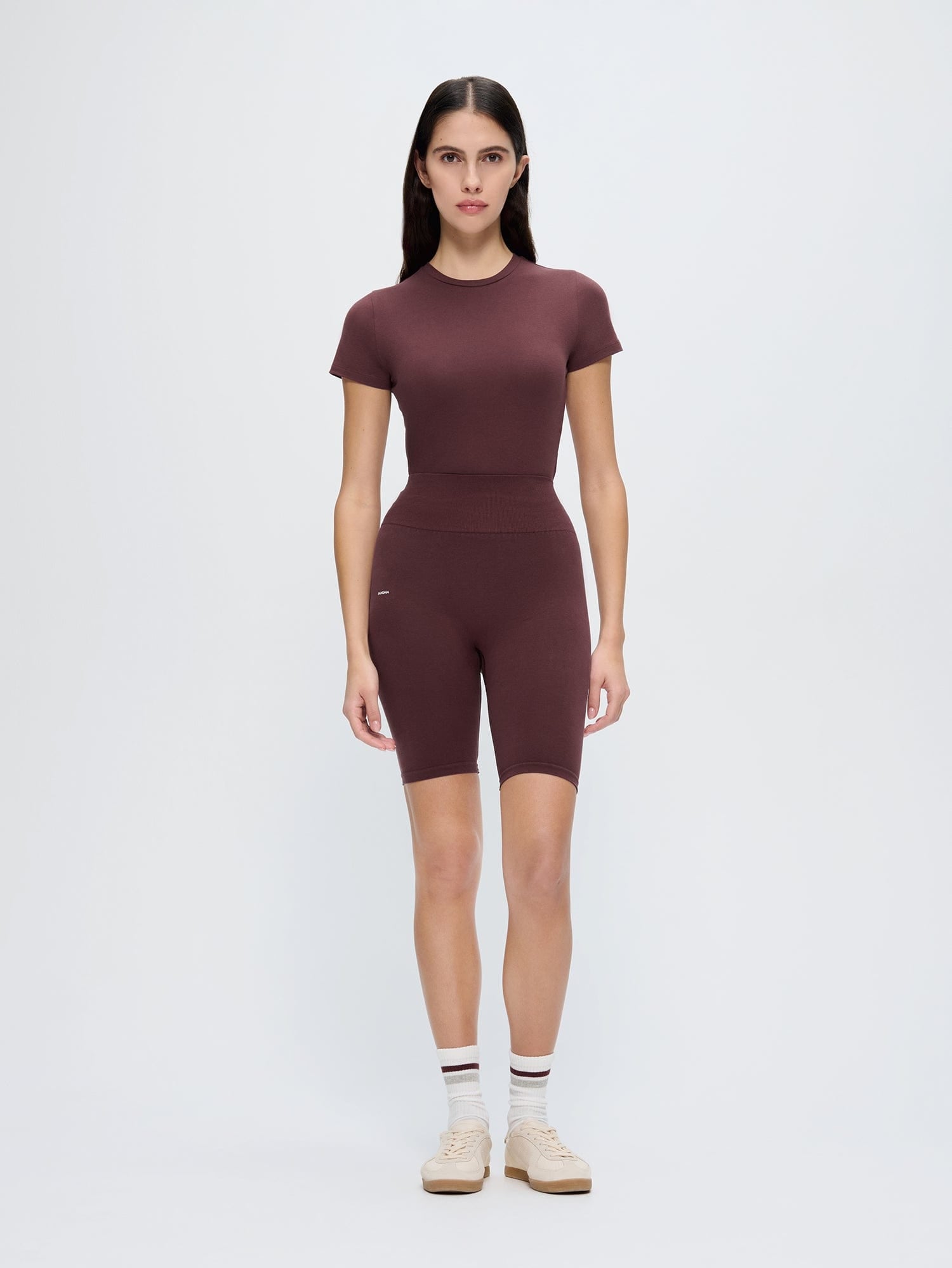 Womens Cotton-Stretch Cycle Shorts—Chestnut Maroon