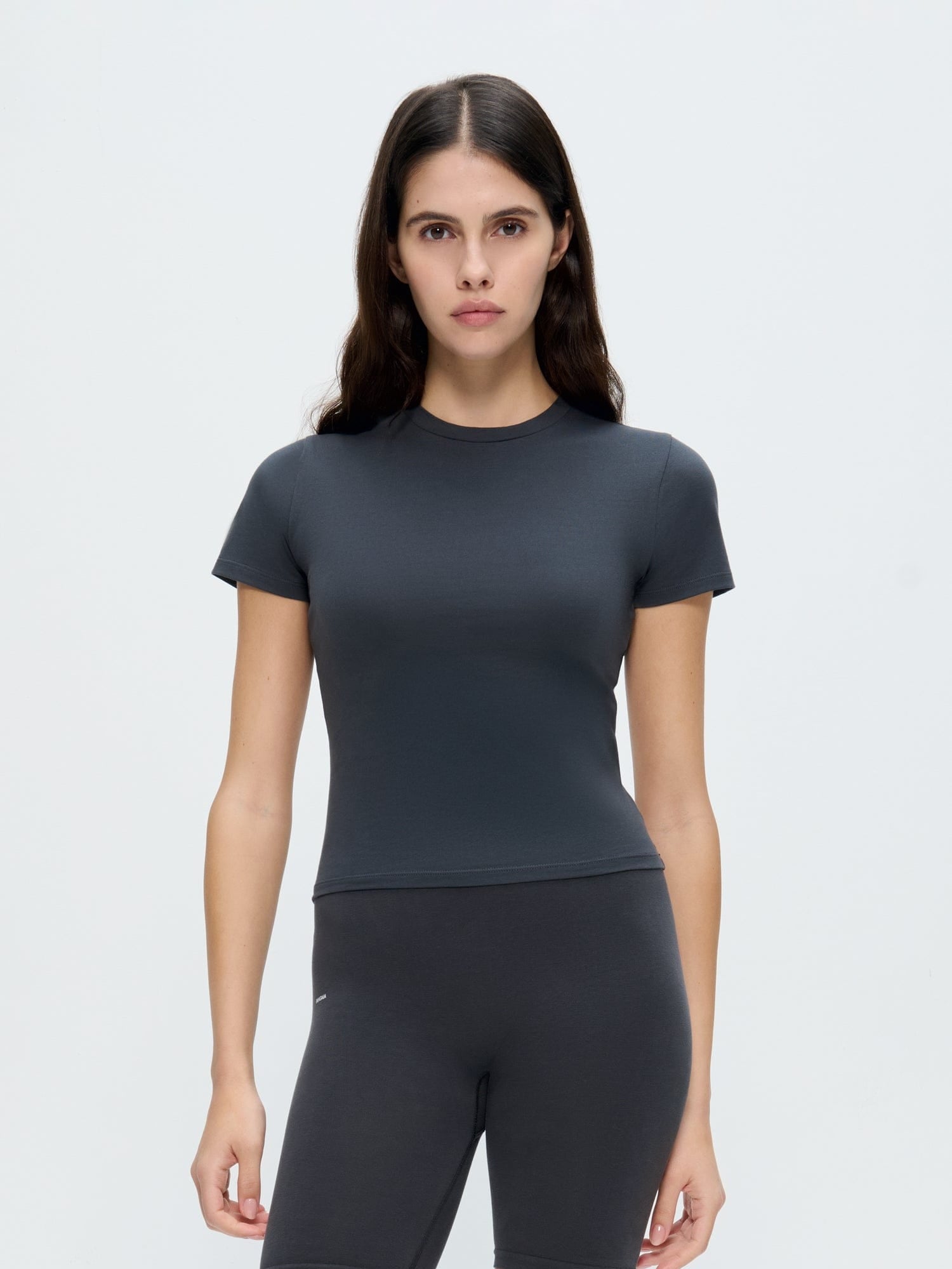 Womens Cotton-Stretch Slim T-Shirt—Smoked Black