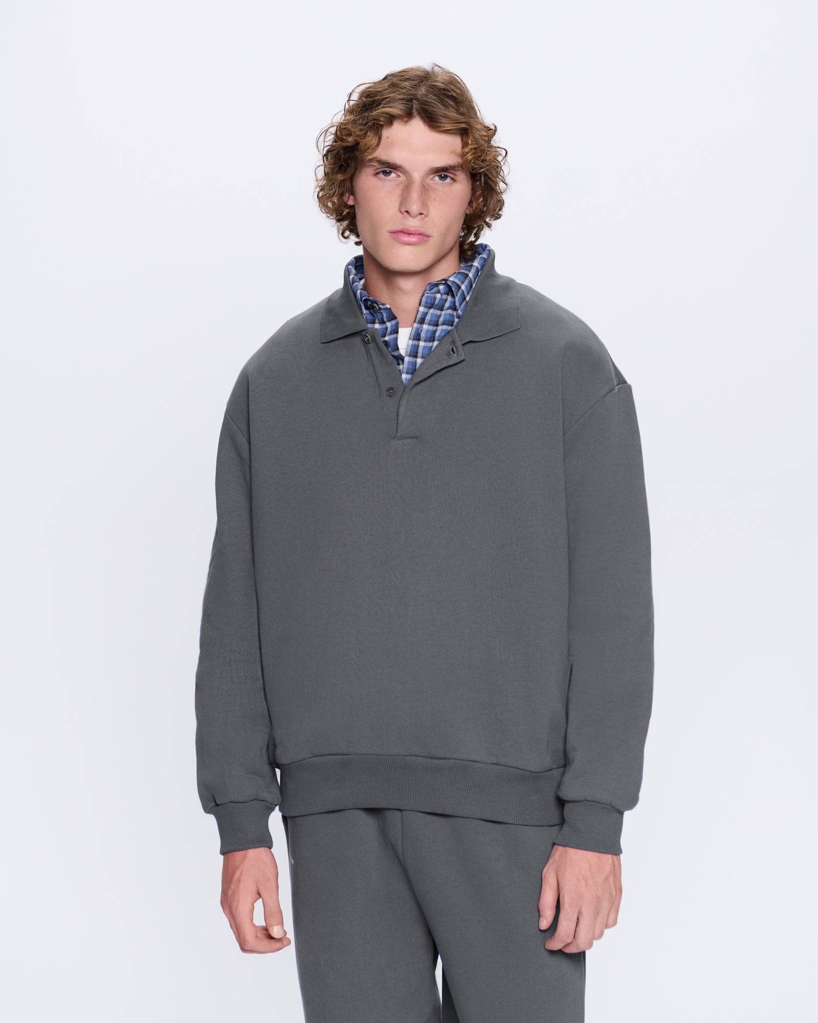 Mens DNA Heavyweight Polo Sweatshirt—atmosphere grey