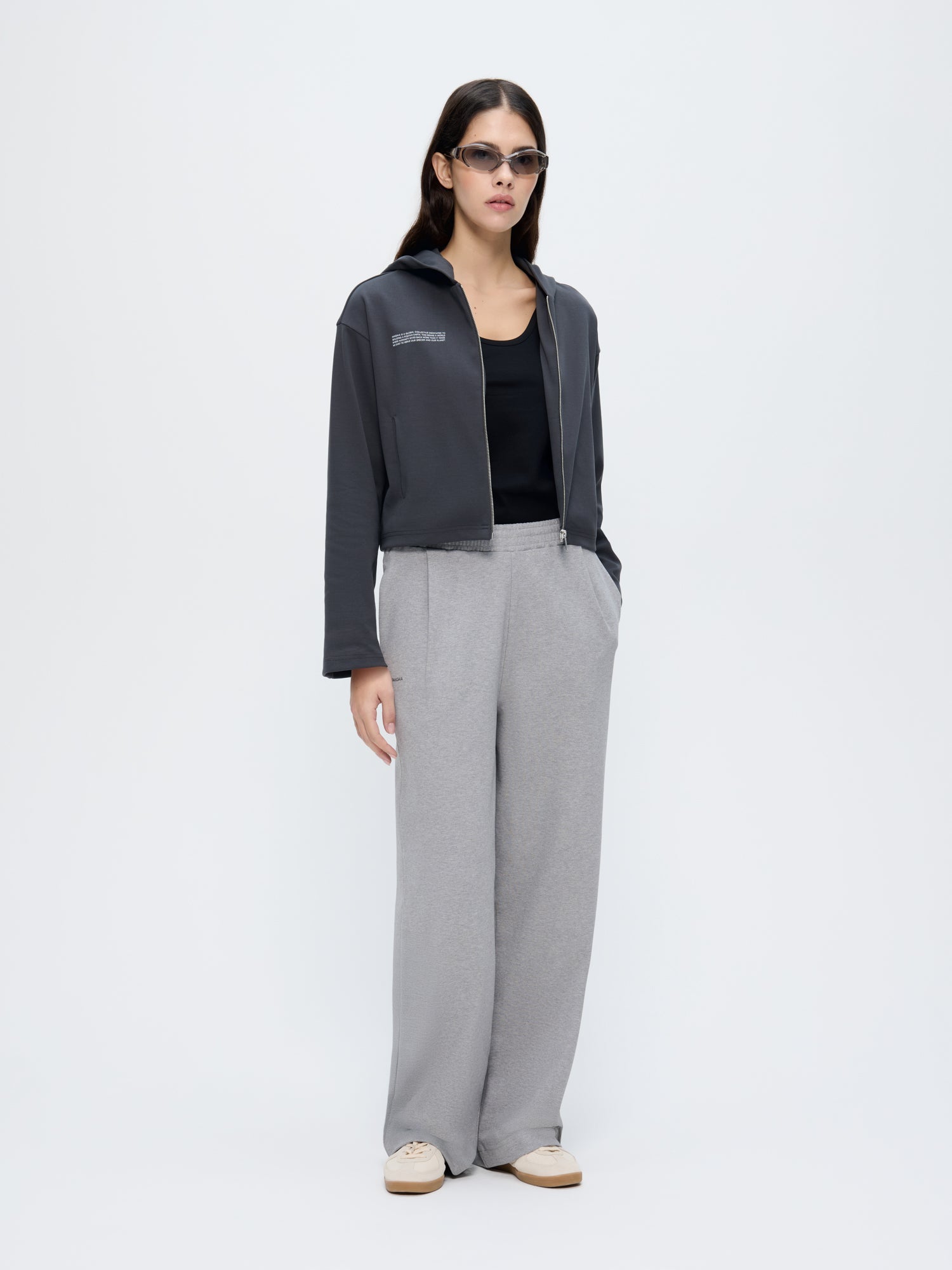 Womens Double Jersey Pleated Trousers—Grey Marl