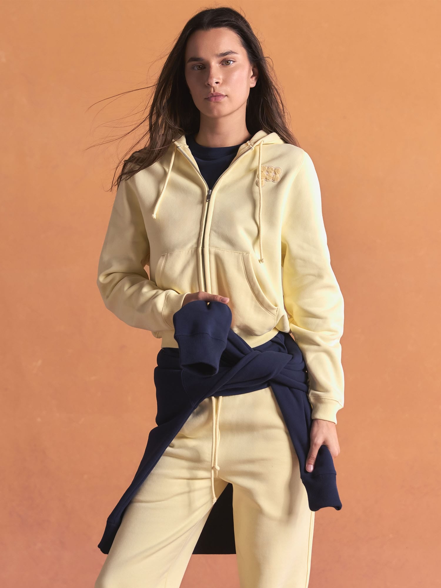 Womens Heavyweight Drawstring Zip Up Hoodie—Light Yellow