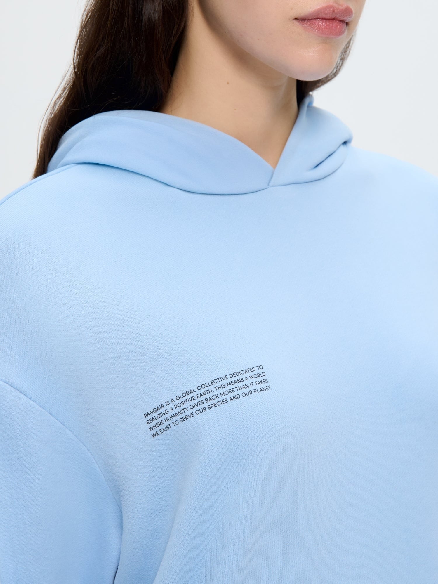 Womens 365 Midweight Hoodie, Dewdrop Blue, 100% organic cotton, oversized fit. Soft hooded sweatshirt, year-round