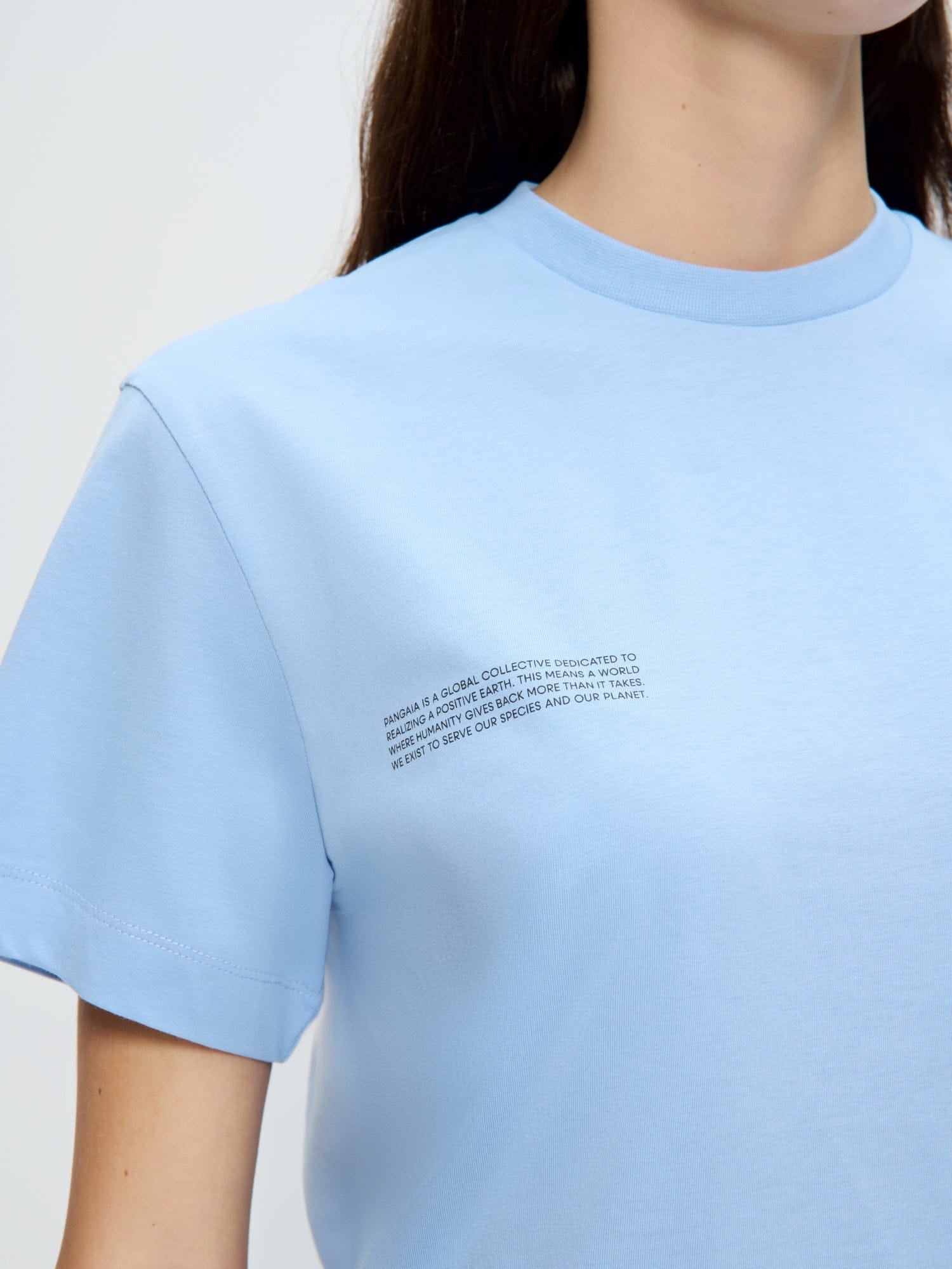 Womens 365 Midweight Dewdrop Blue T-shirt. Oversized 100% organic cotton, crew neck, chest text detail