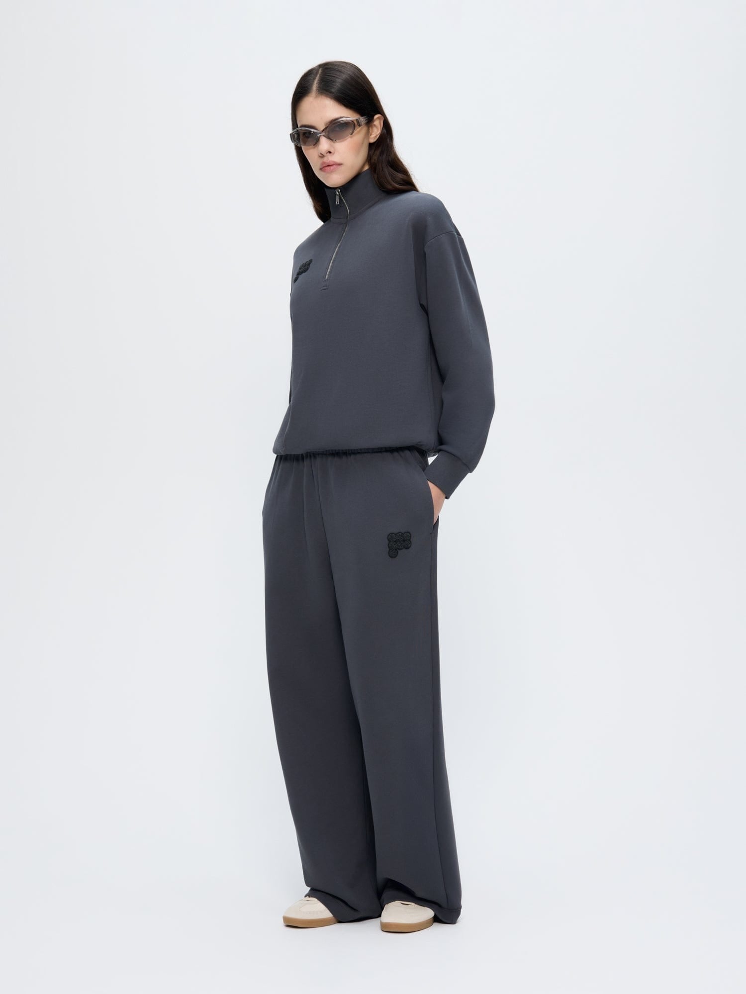 Womens Straight Leg Track Pants—Smoked Black