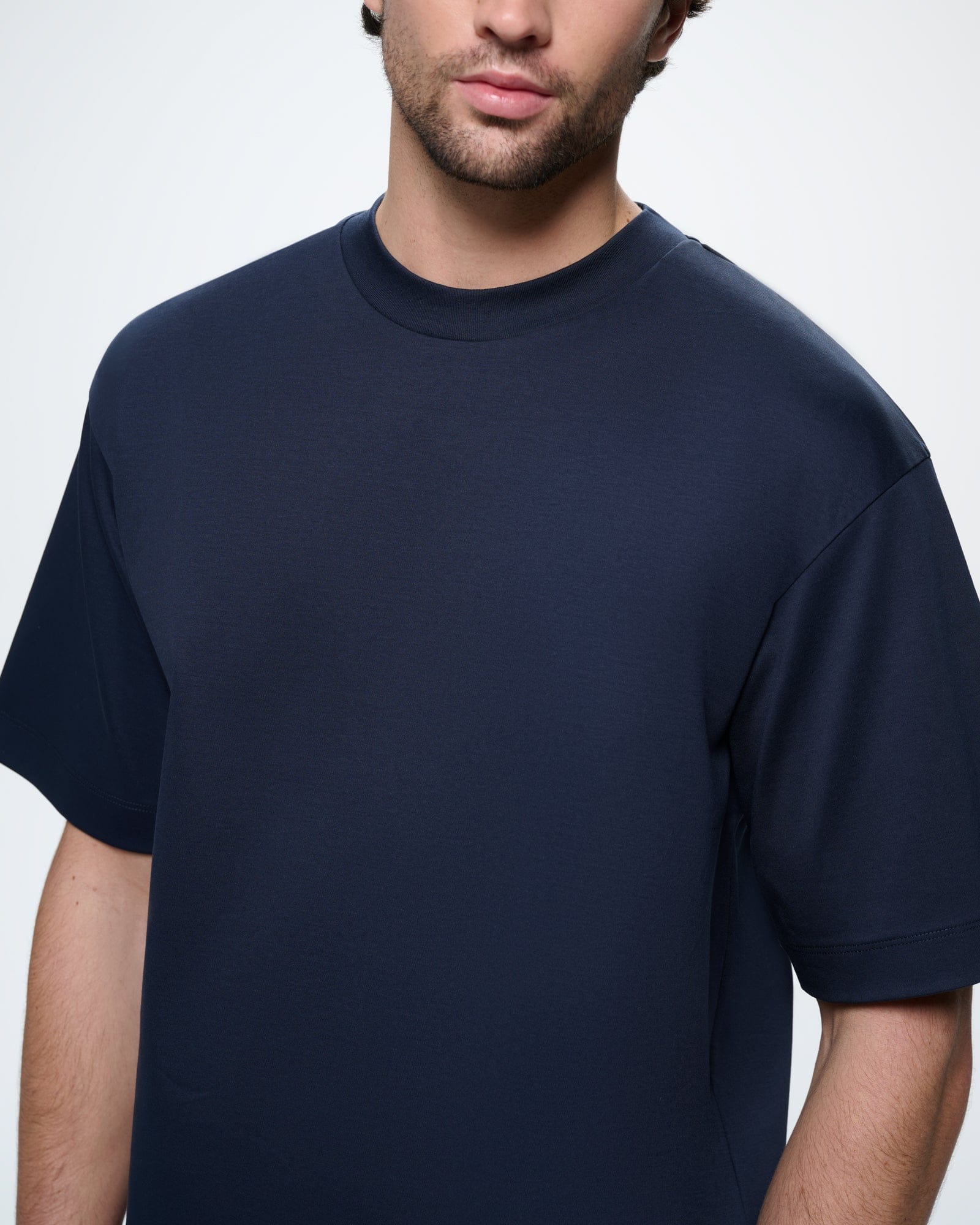 Mens Granite Navy oversized organic cotton interlock crew neck t-shirt Ultra-soft relaxed fit