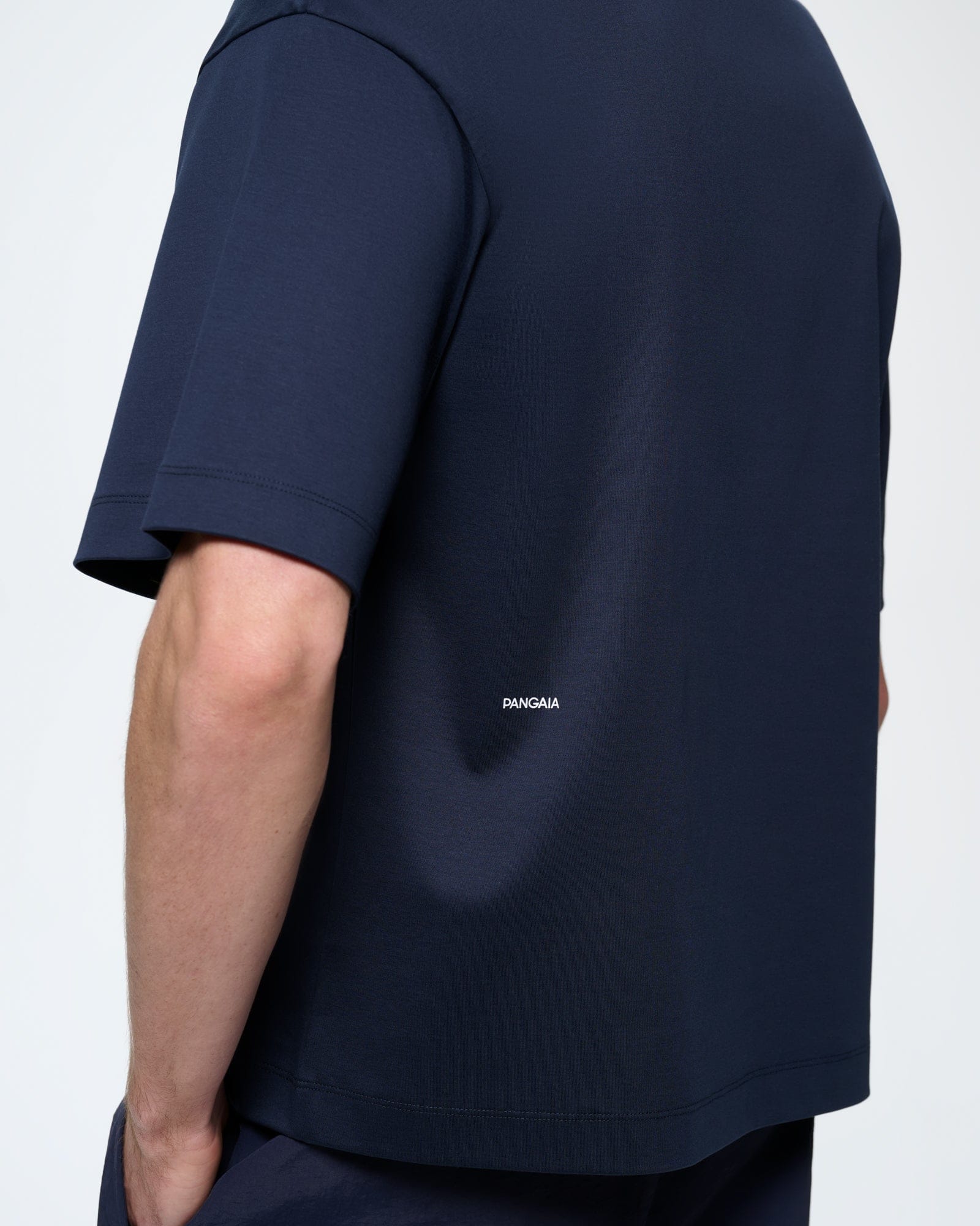Mens Granite Navy oversized t-shirt, 100% organic cotton interlock jersey. Relaxed fit, ultra-soft, with PANGAIA wordmark