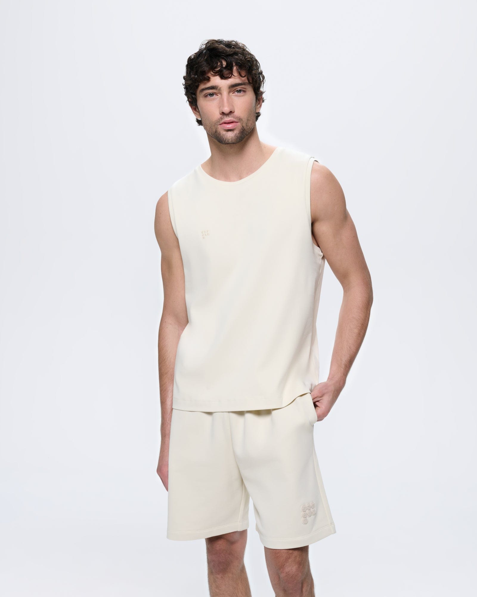 Mens Sleeveless T-Shirt—Bone White