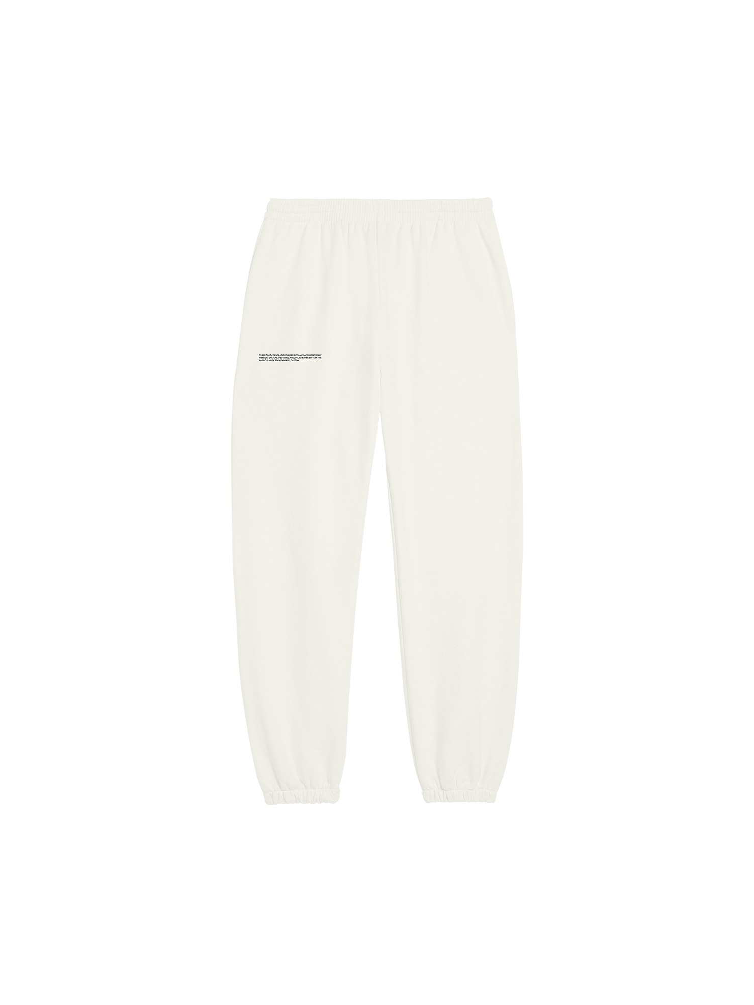 Cream organic cotton track pants packshot. Relaxed fit with elasticated waist and cuffed ankles