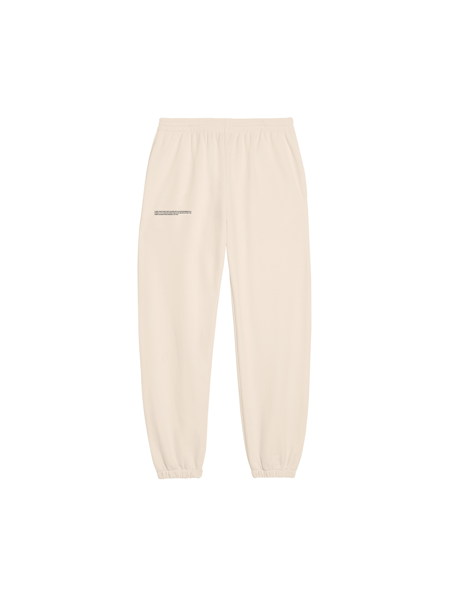 Ecru organic cotton heavy fleece track pants packshot. Relaxed fit joggers with elasticated waist and cuffed ankles