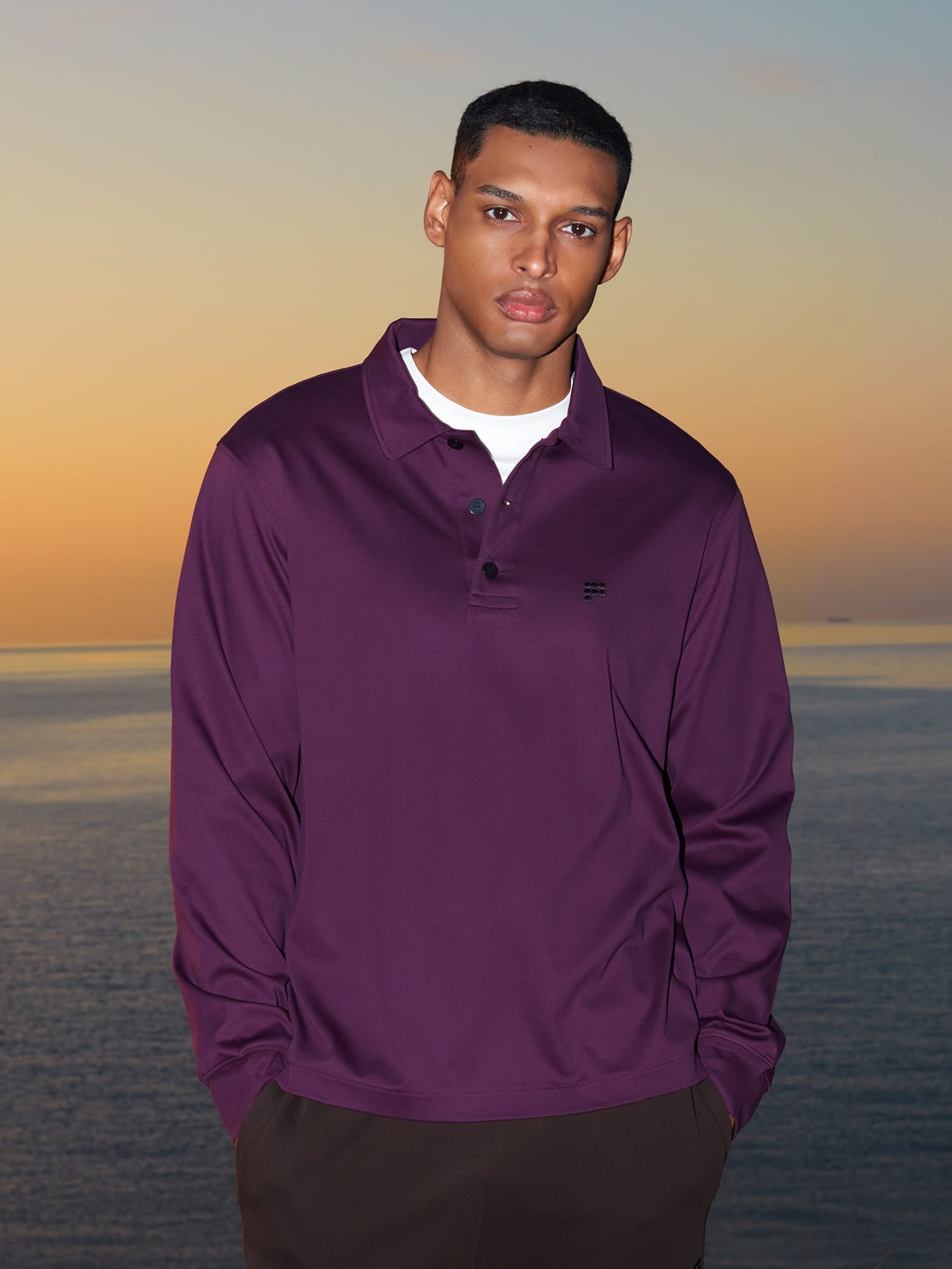 Mens Interlock Polo Sweatshirt—Nocturne Plum
