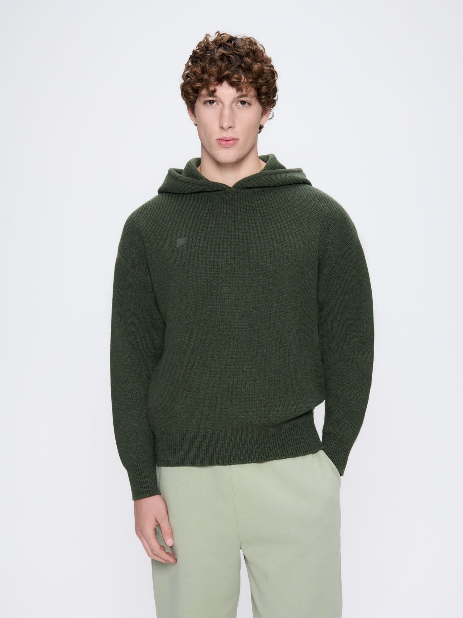 Mens Recycled Cashmere Hoodie—Rosemary Green