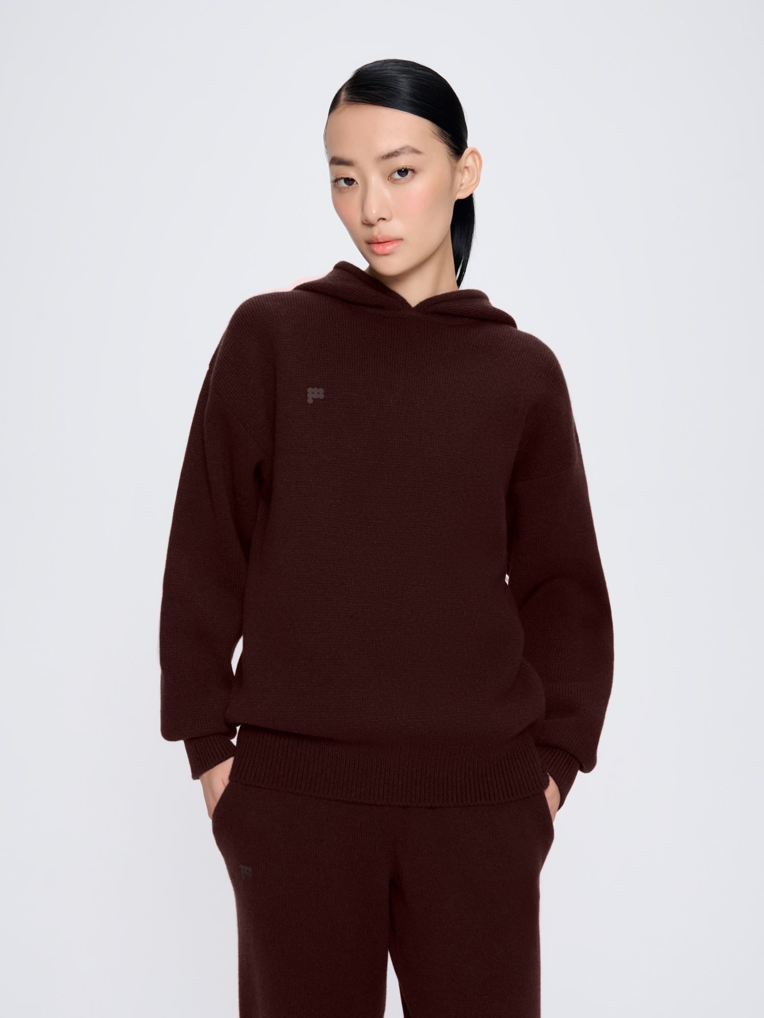 Womens Recycled Cashmere Hoodie—Dark Burgundy