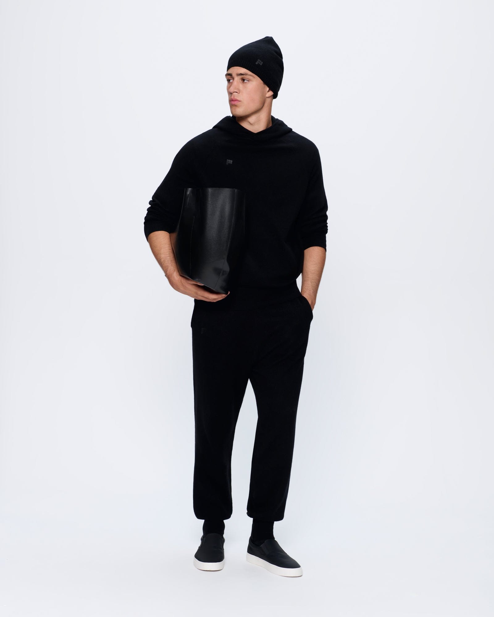 Mens Recycled Cashmere Track Pants—black