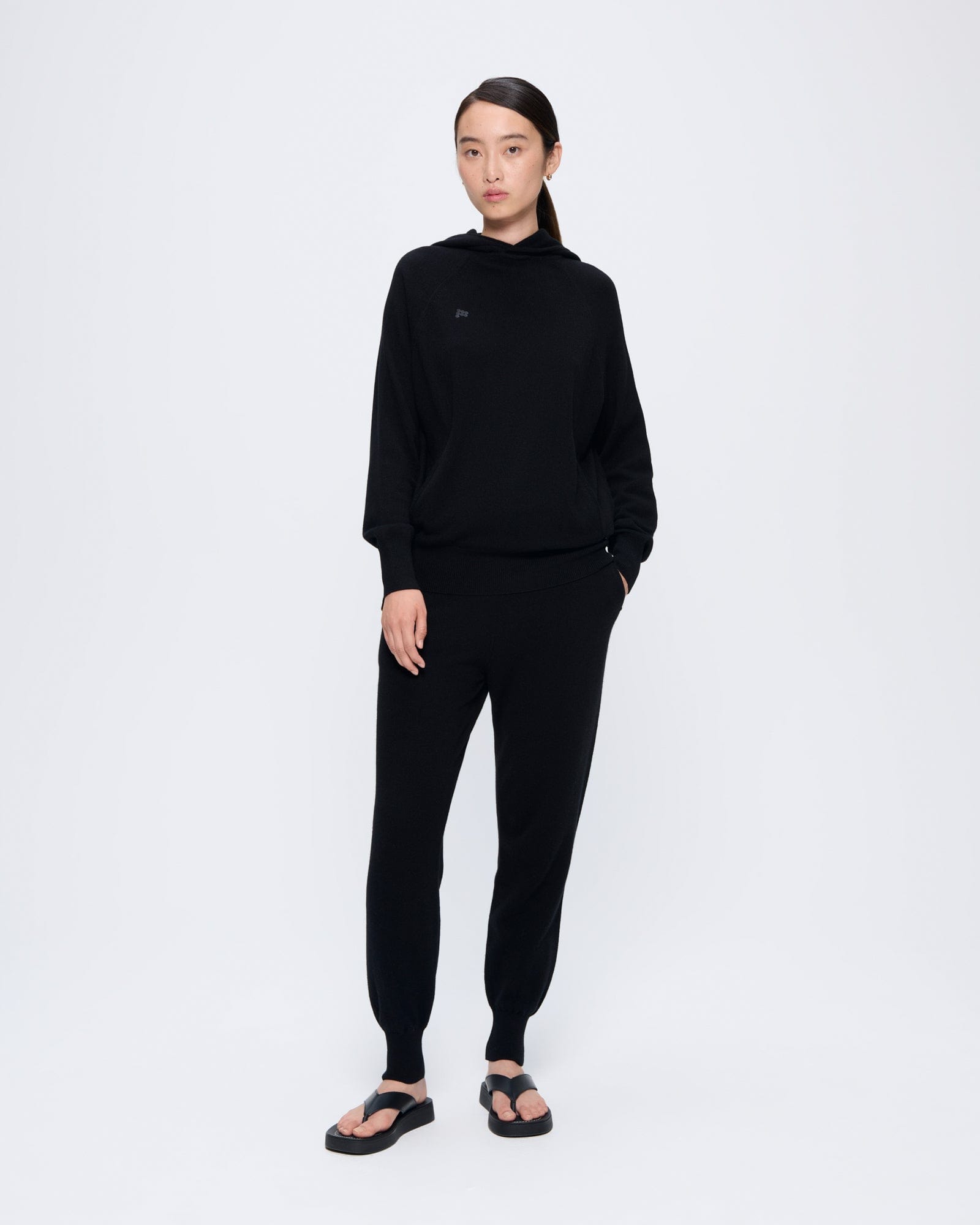 Womens Recycled Cashmere Track Pants—black