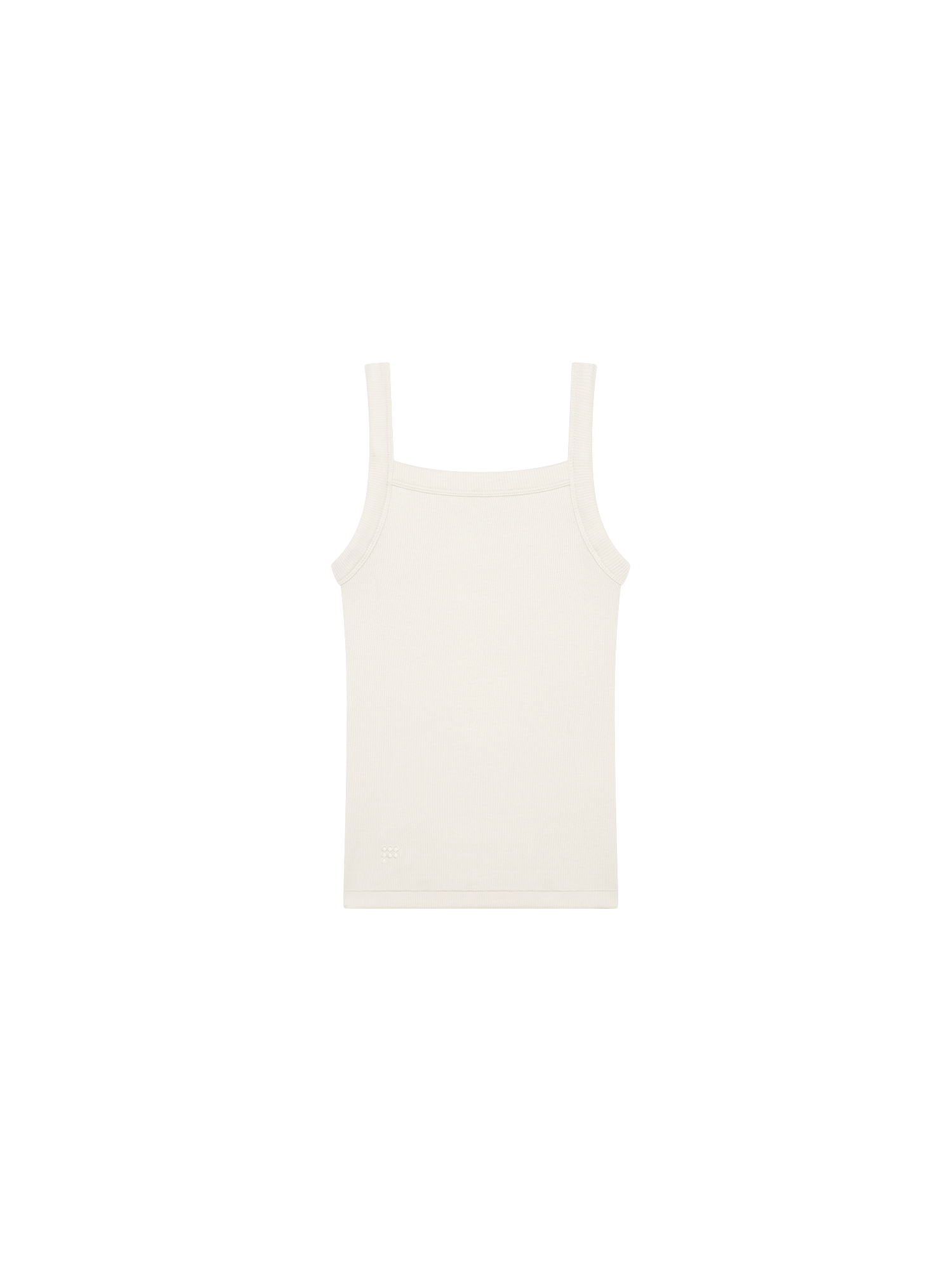 Bone White Womens Rib Square Neck Tank Top packshot, ribbed organic cotton lyocell blend, form-fitting, ultra-soft stretch. S detail