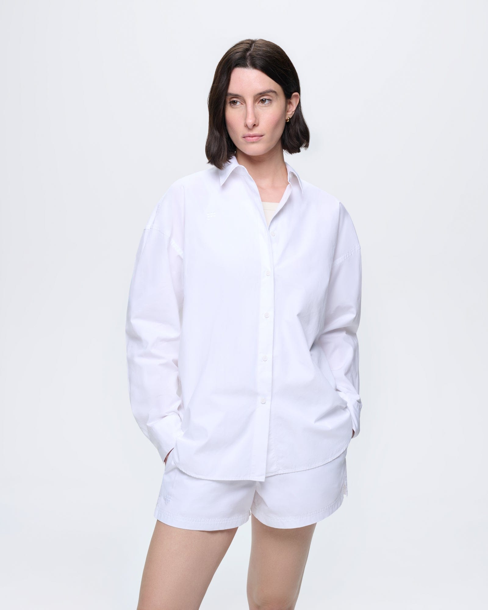 Womens Cotton Poplin Overshirt—Off-White
