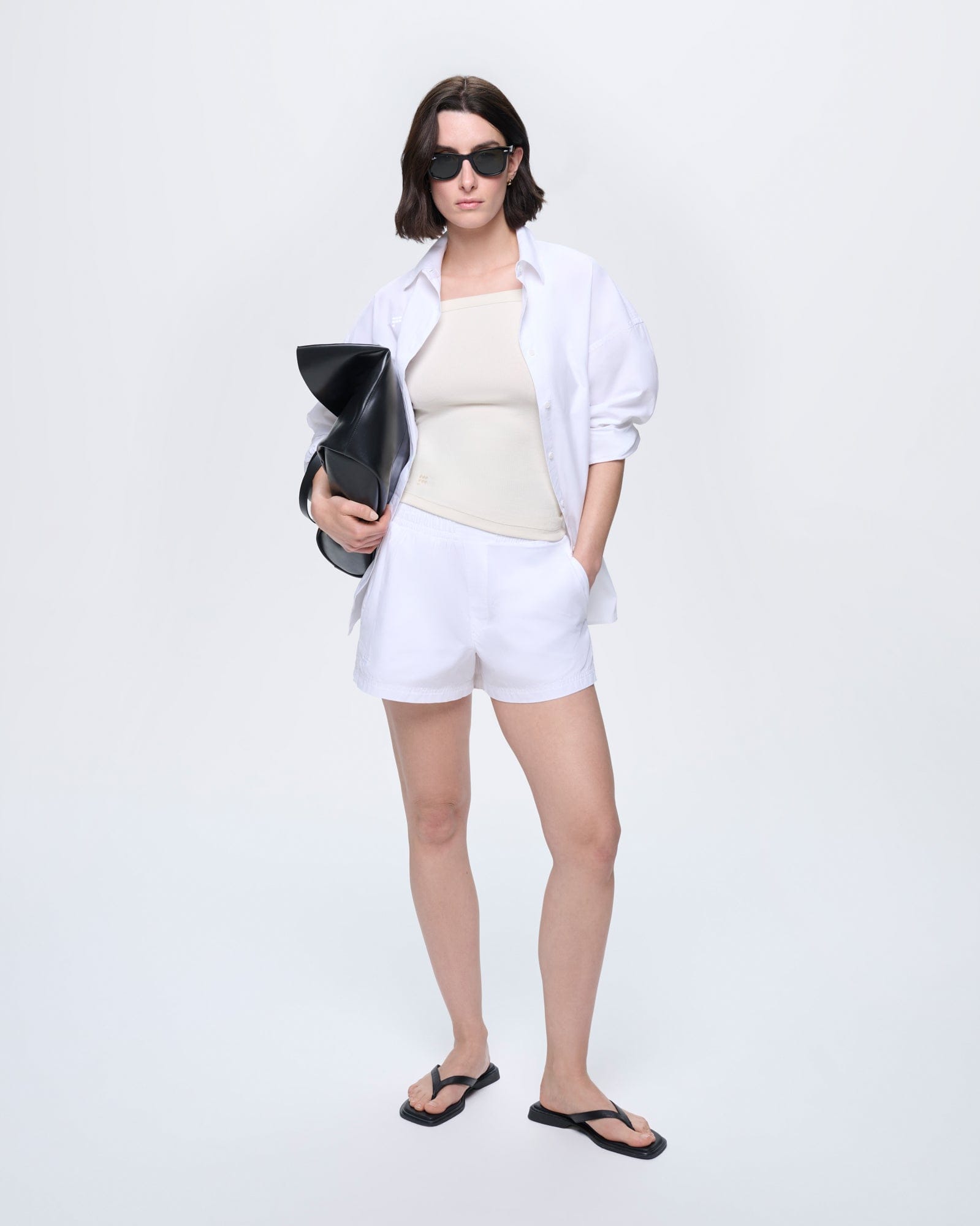 Womens Cotton Poplin Shorts—Off-White