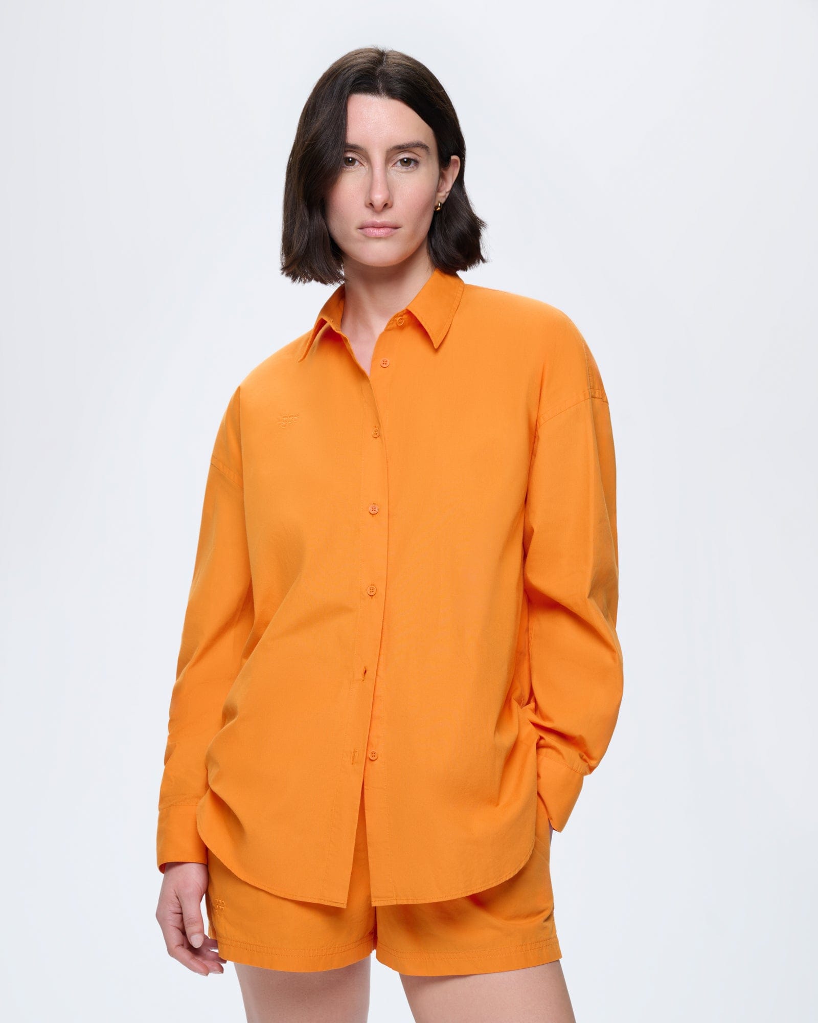 Womens Cotton Poplin Overshirt—Saffron Orange