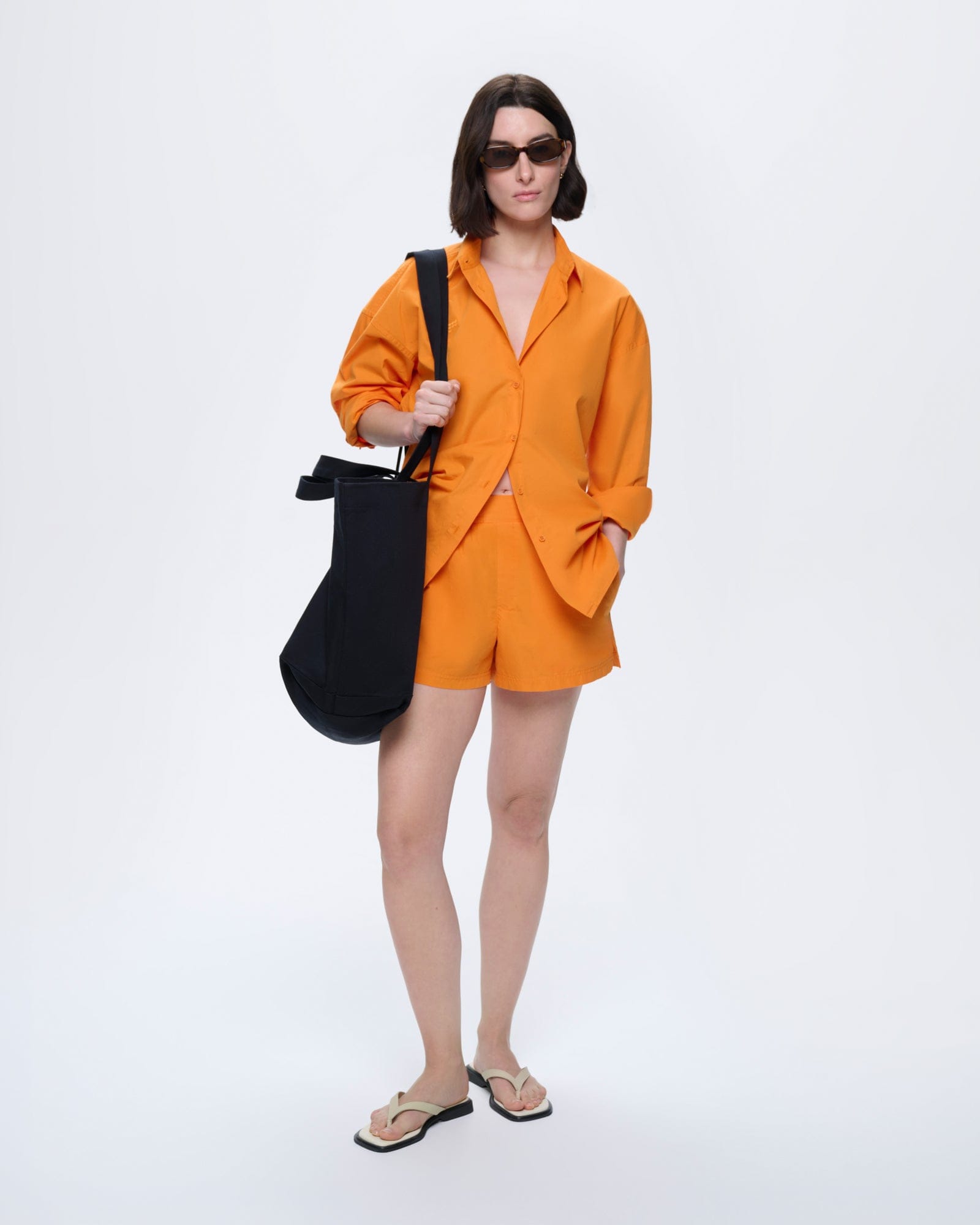 Womens Cotton Poplin Shorts—Saffron Orange