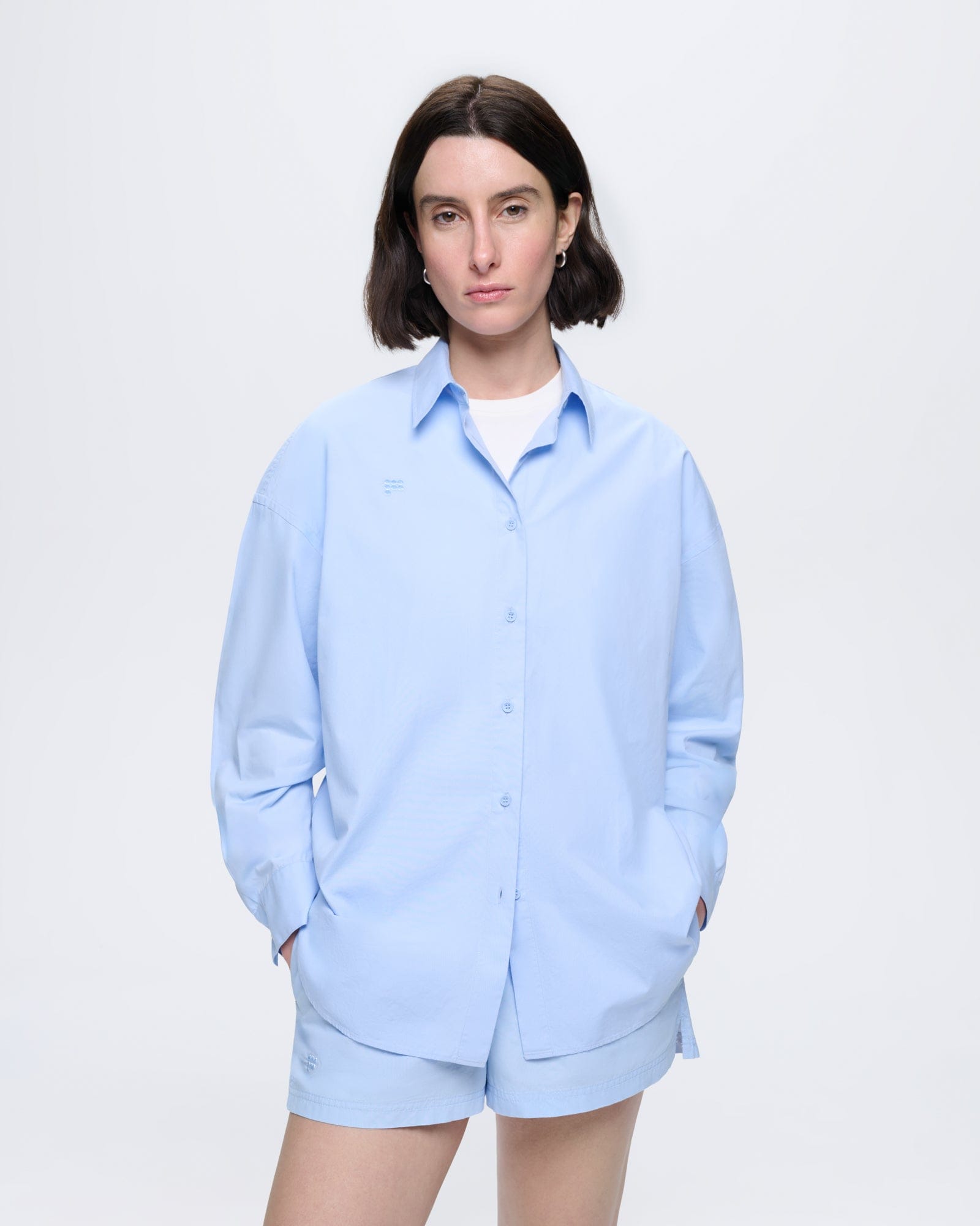 Womens Cotton Poplin Overshirt—Wildflower Blue