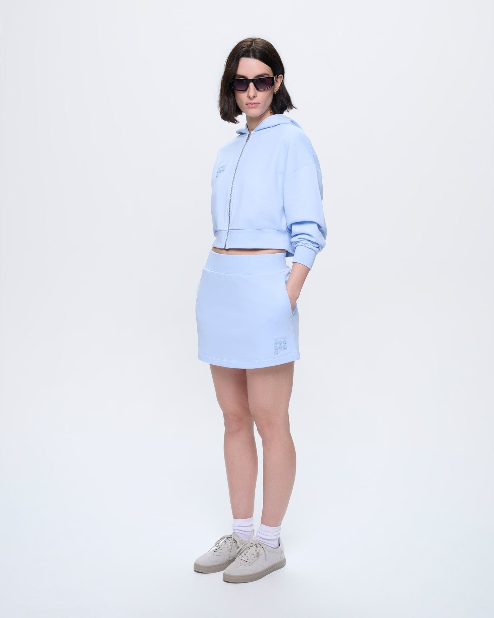 Womens Wildflower Blue Cropped Zip Up Hoodie, 100% organic cotton, oversized fit, ultra-soft, ribbed cuffs and hem