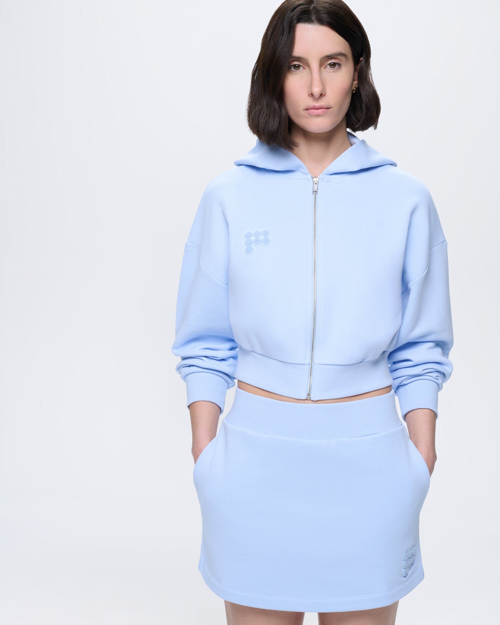 Womens Cropped Zip Up Hoodie—Wildflower Blue