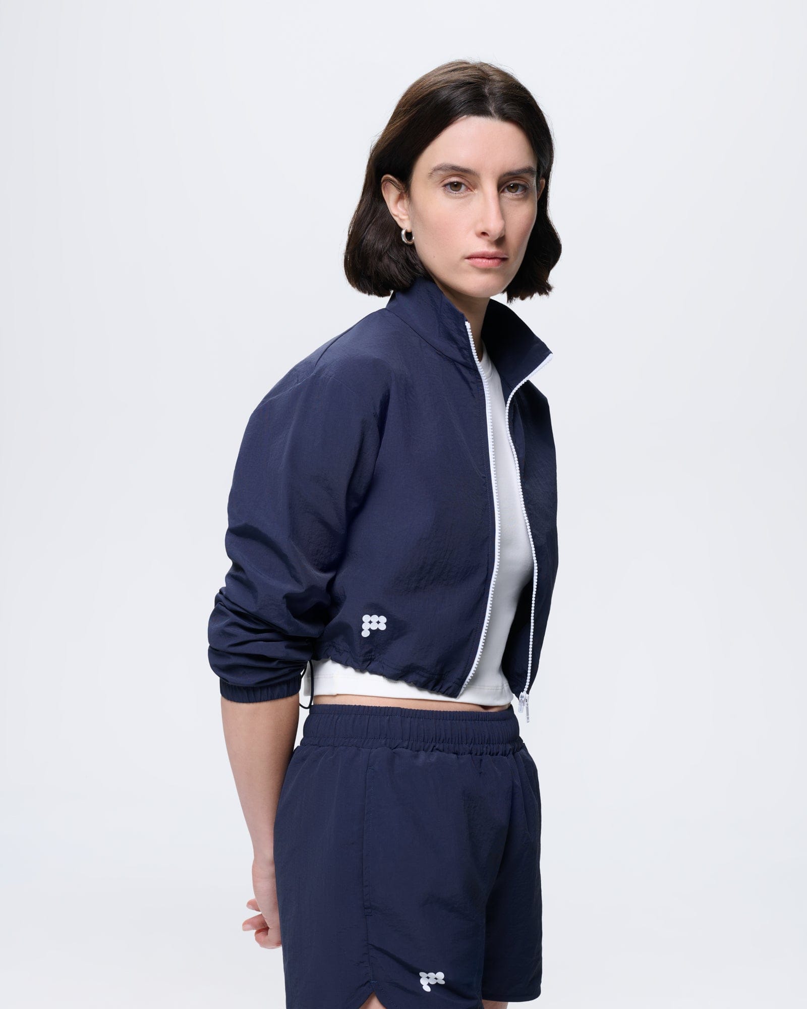 Womens Recycled Nylon Zip Up Jacket—Granite Navy