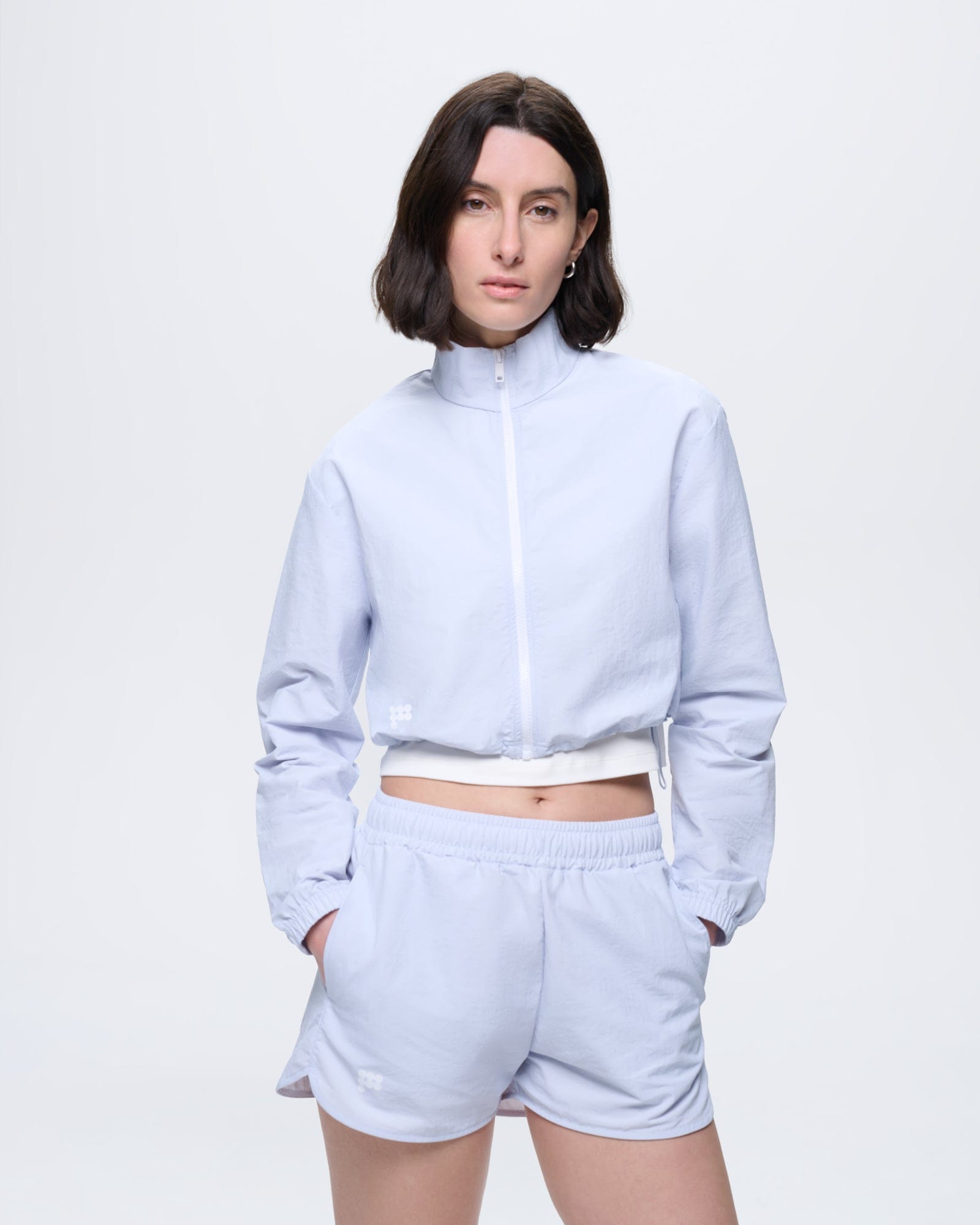 Womens Recycled Nylon Zip Up Jacket—Ice Grey