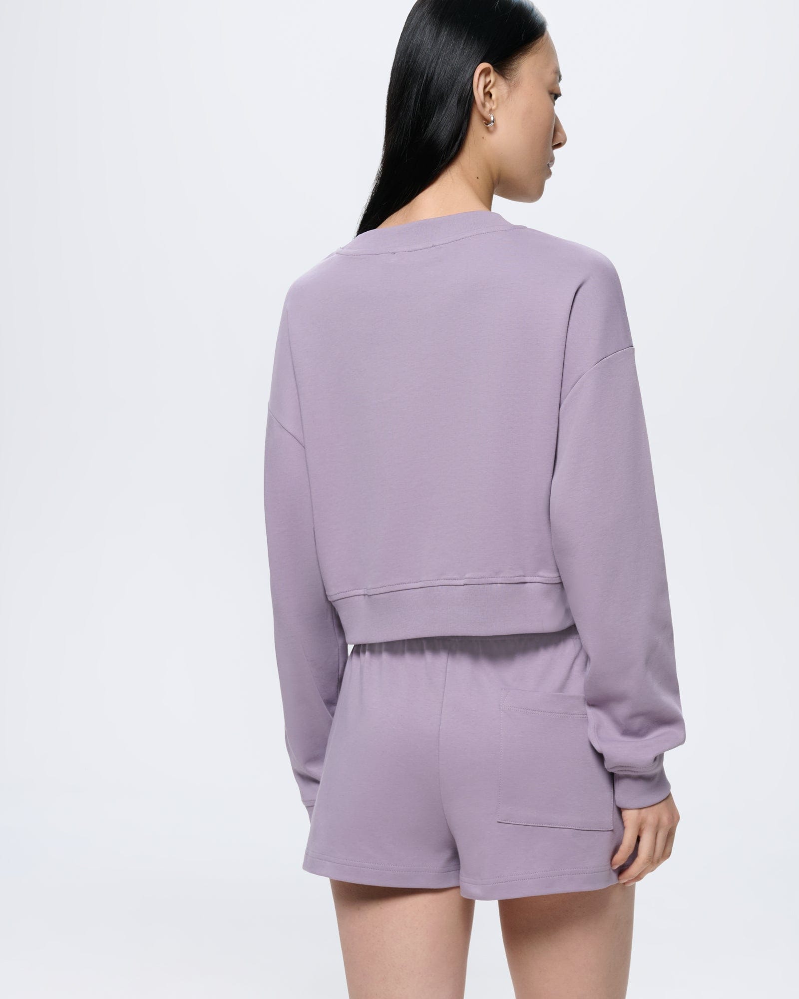 Womens Cropped Sweatshirt Dusty Mauve, 100% organic cotton, long sleeve, crew neck, ultra-soft regular fit on model back