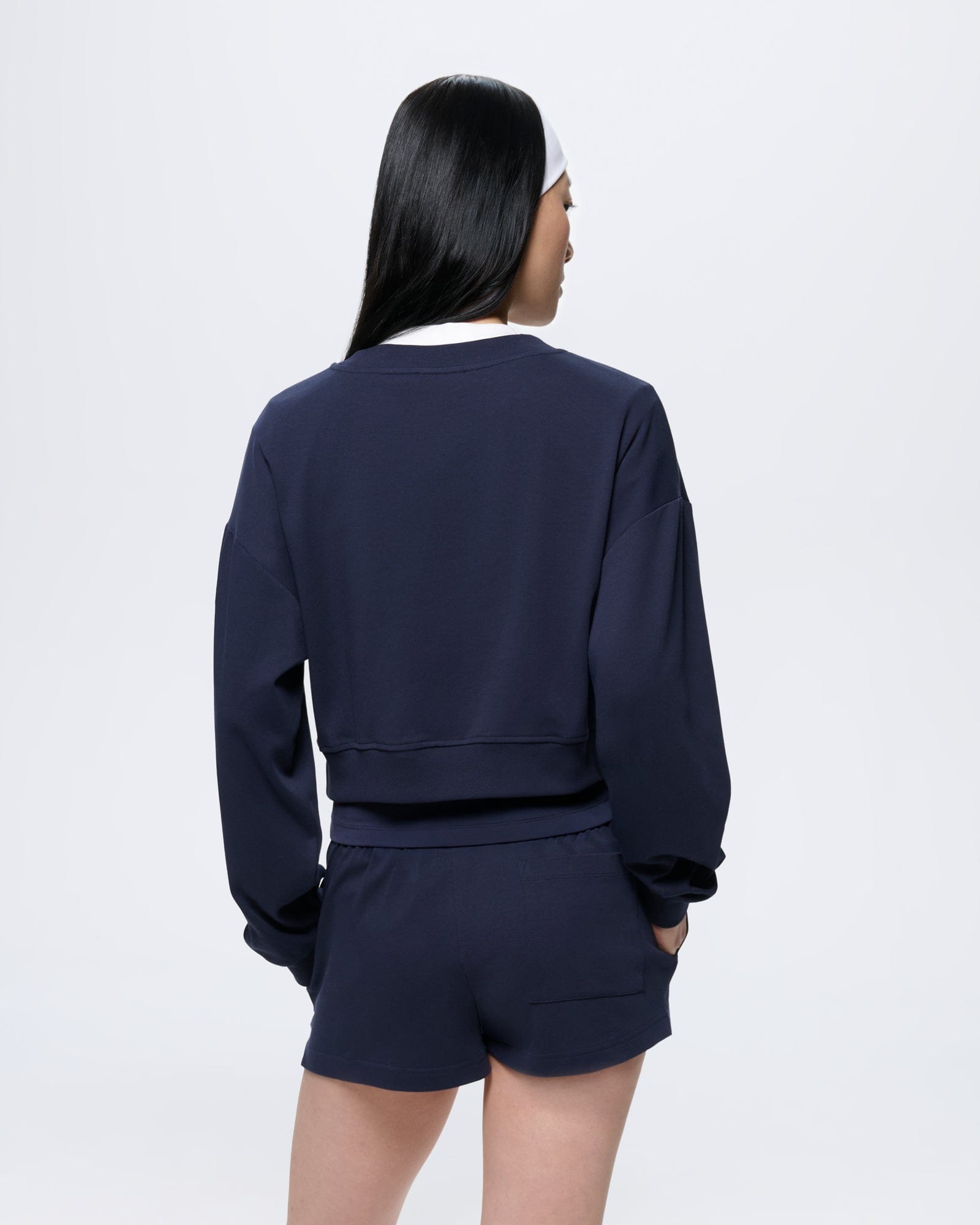Womens Midnight Navy Cropped Sweatshirt, 100% organic cotton, regular fit, crew neck, long sleeve, ultra-soft, ribbed cuffs and hem