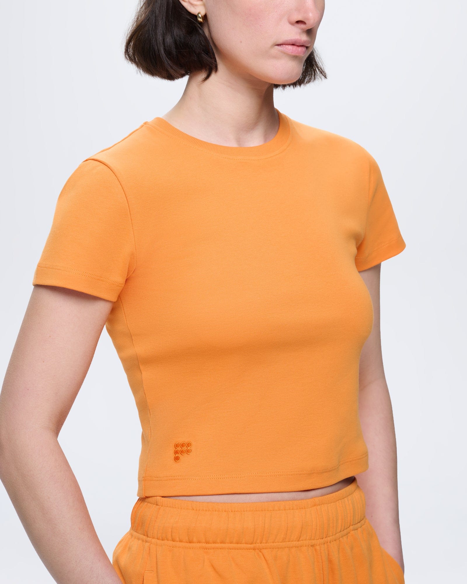 Womens Saffron Orange Summer Cropped T-Shirt, 100% organic cotton, slim fit, crew neck, short sleeves, tonal P logo