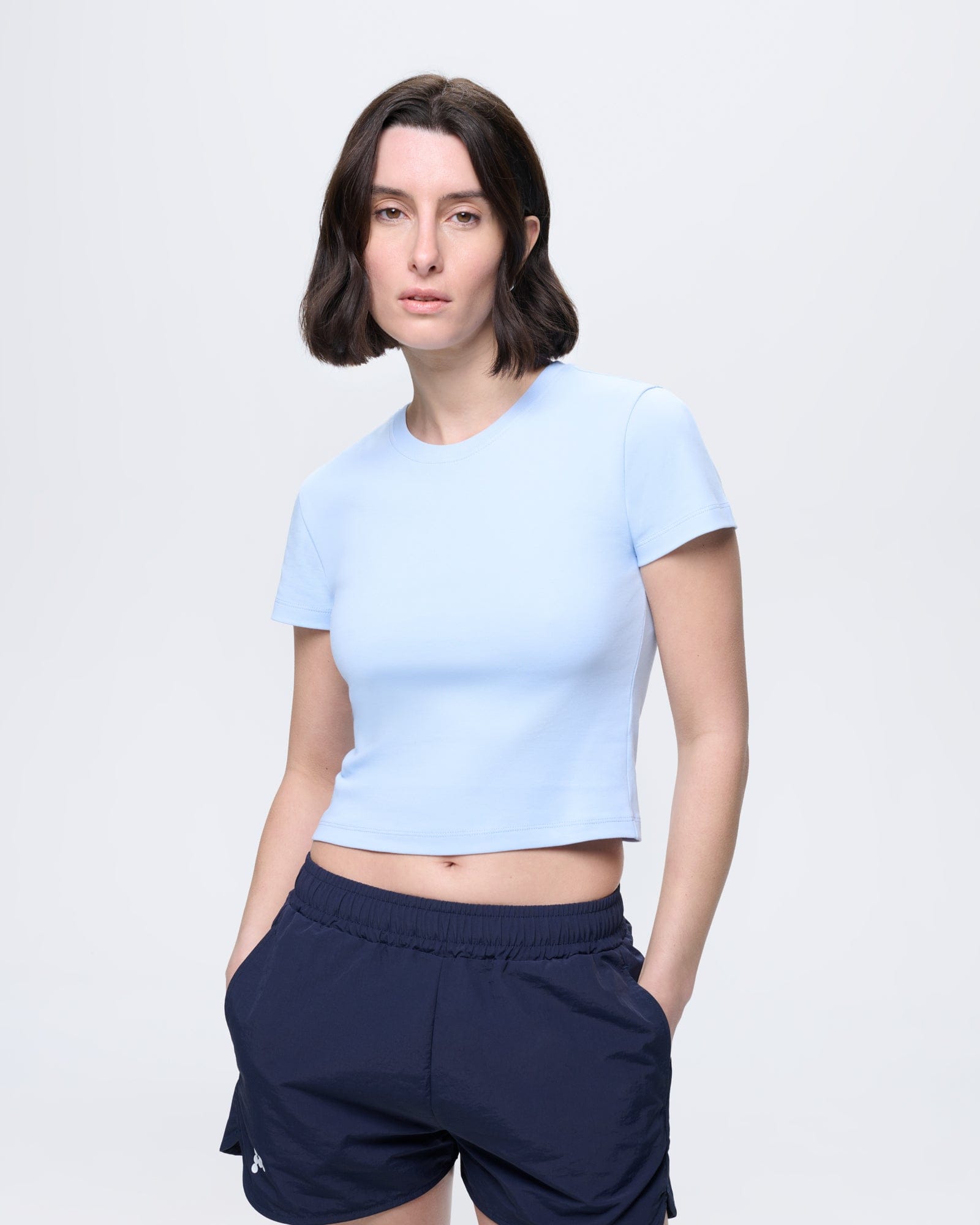 Womens Cropped T-Shirt—Wildflower Blue
